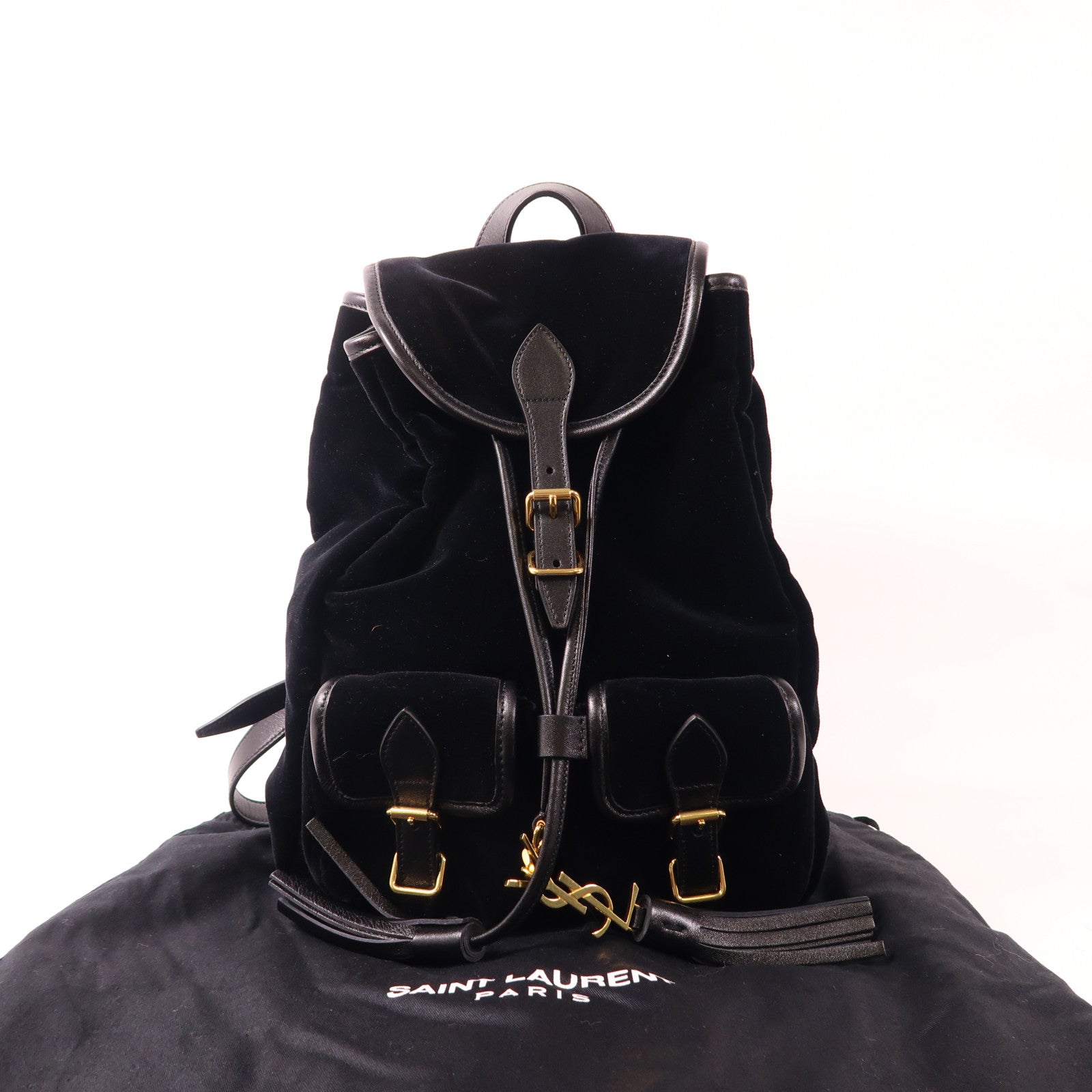 SAINT LAURENT 牛皮皮革/天鵝絨Backpack金扣背包
