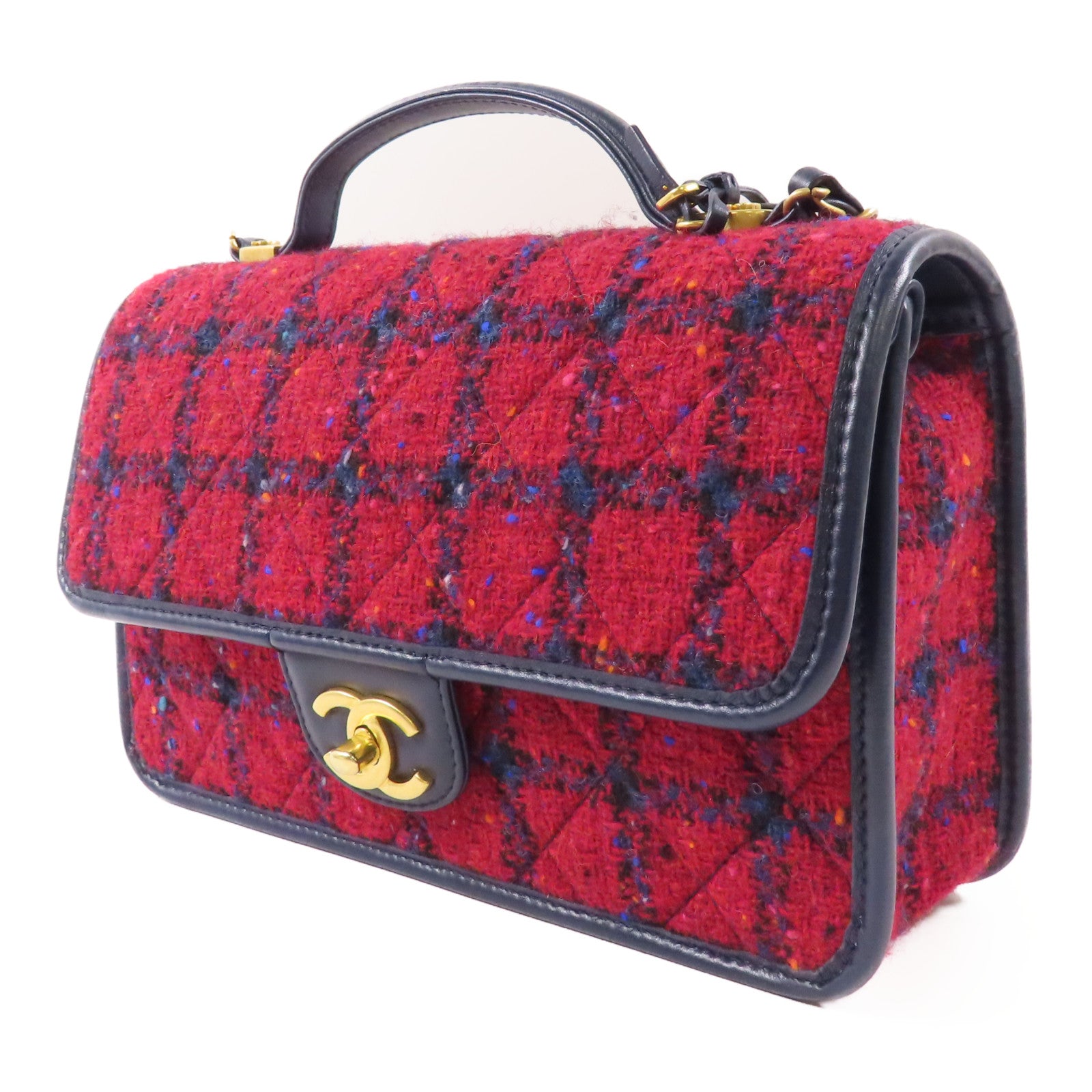 CHANEL【激減優惠】 Tweed/皮革2Way Shoulder金扣手挽肩背兩用袋