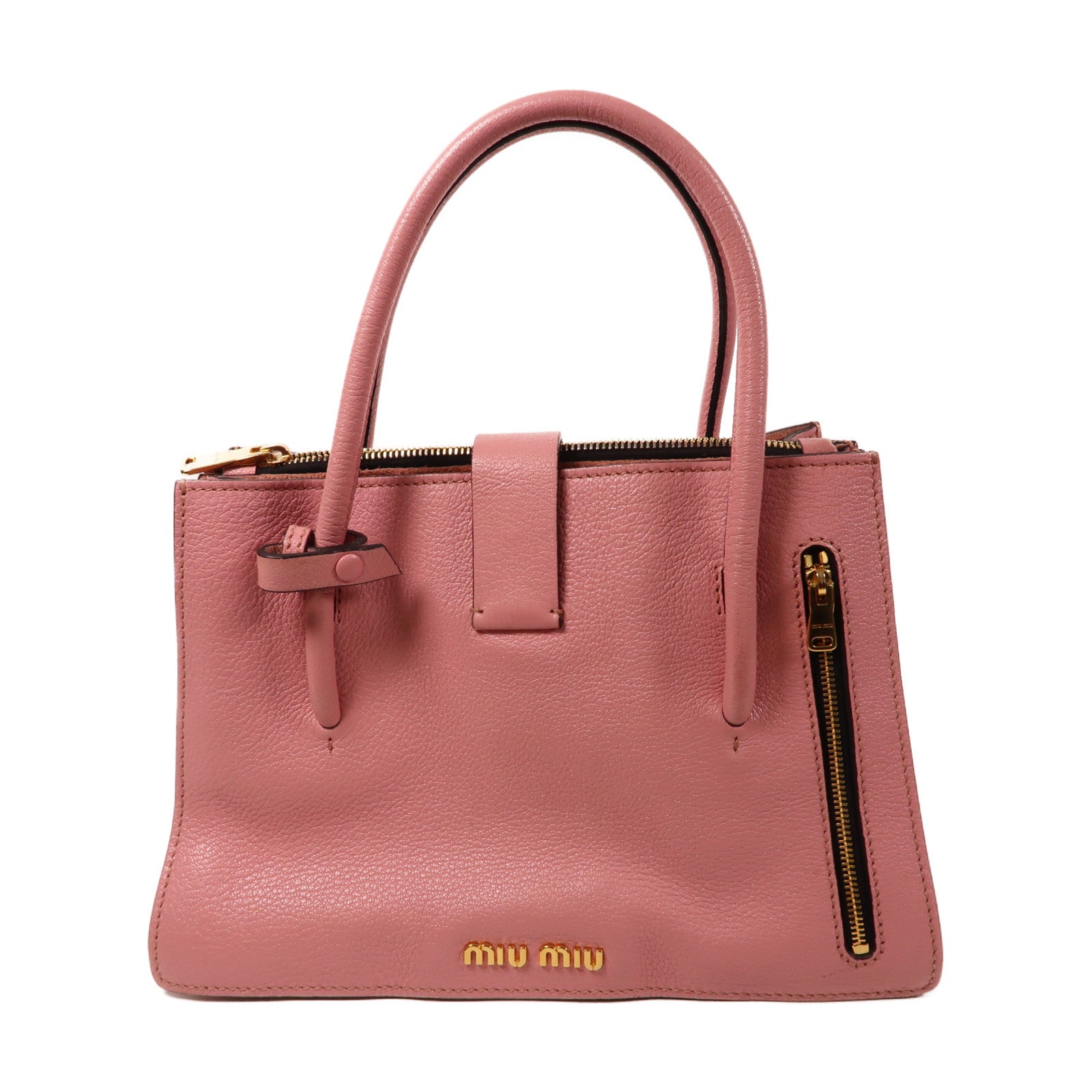 Miu Miu 牛皮皮革Madras金扣手挽肩背兩用袋粉紅色