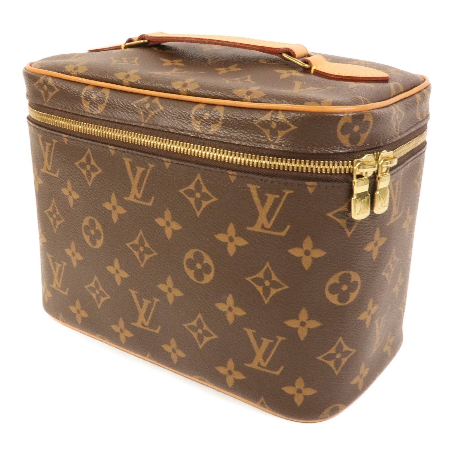 LOUIS VUITTON Monogram Nice BB金扣手挽袋棕色