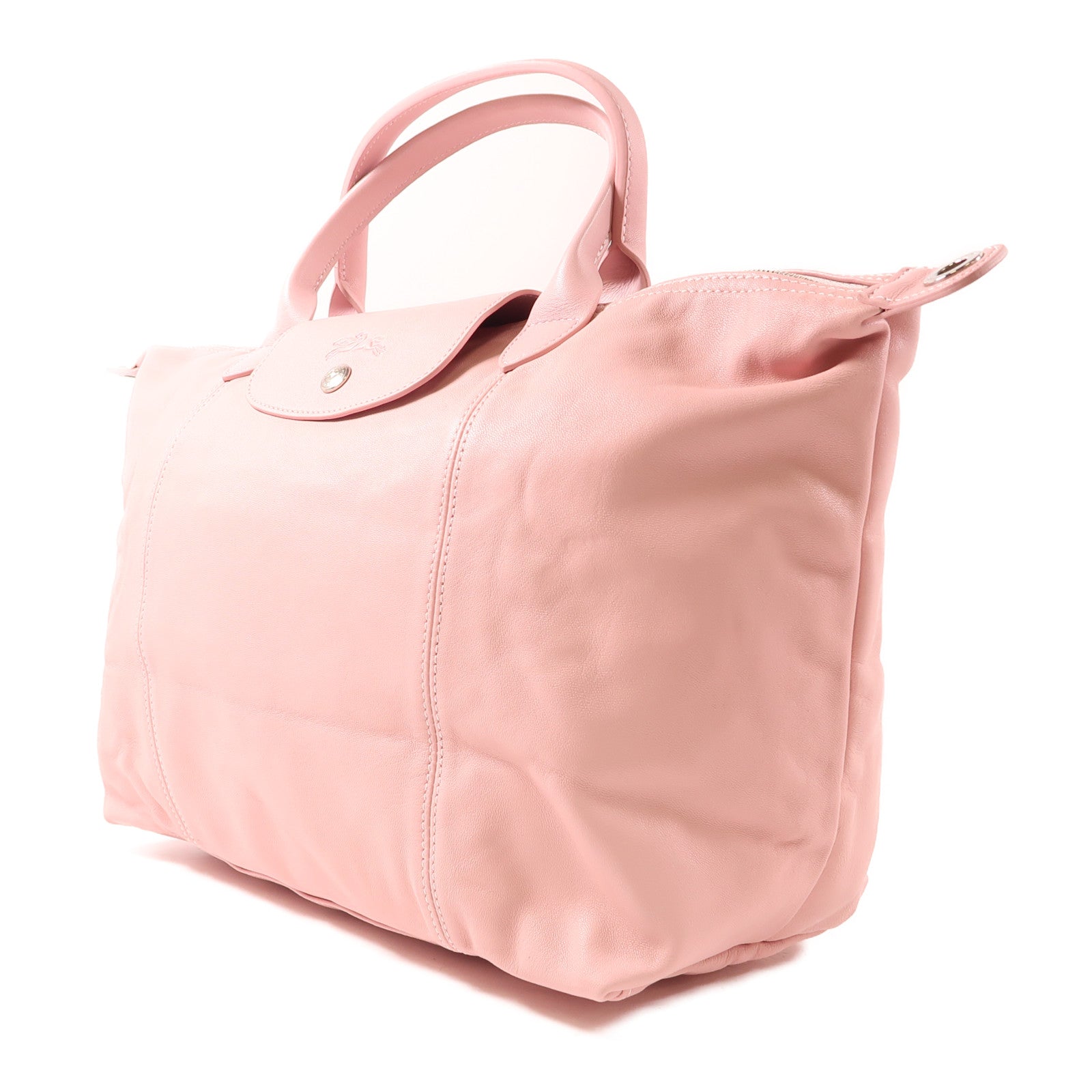Longchamp 羊皮皮革Shoulder Bag銀扣手挽肩背兩用袋粉紅色