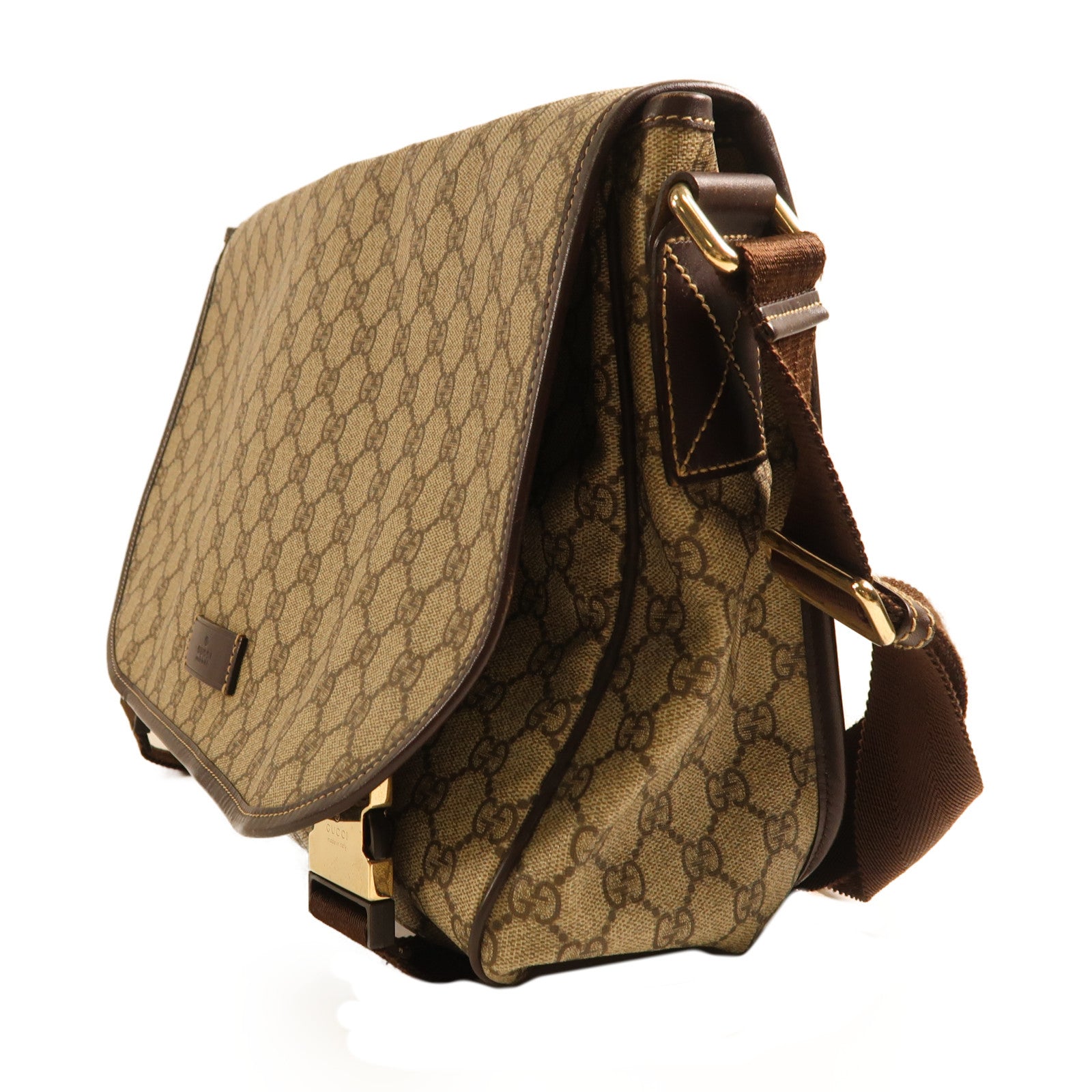 GUCCI 塗層帆布Messenger Bag金扣肩背袋米色