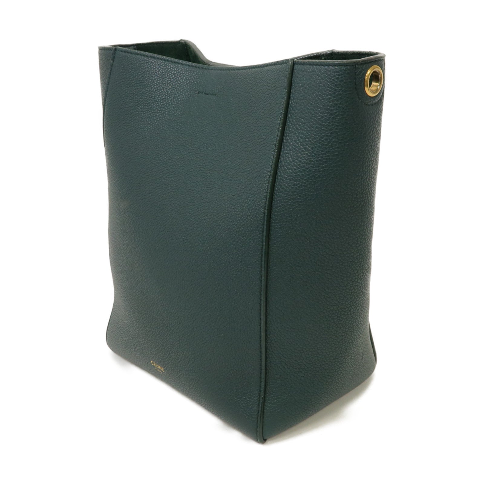 CELINE 牛皮皮革Bucket金扣肩背袋綠色