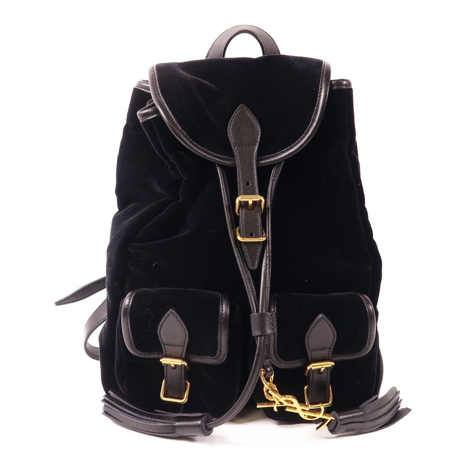 SAINT LAURENT 牛皮皮革/天鵝絨Backpack金扣背包
