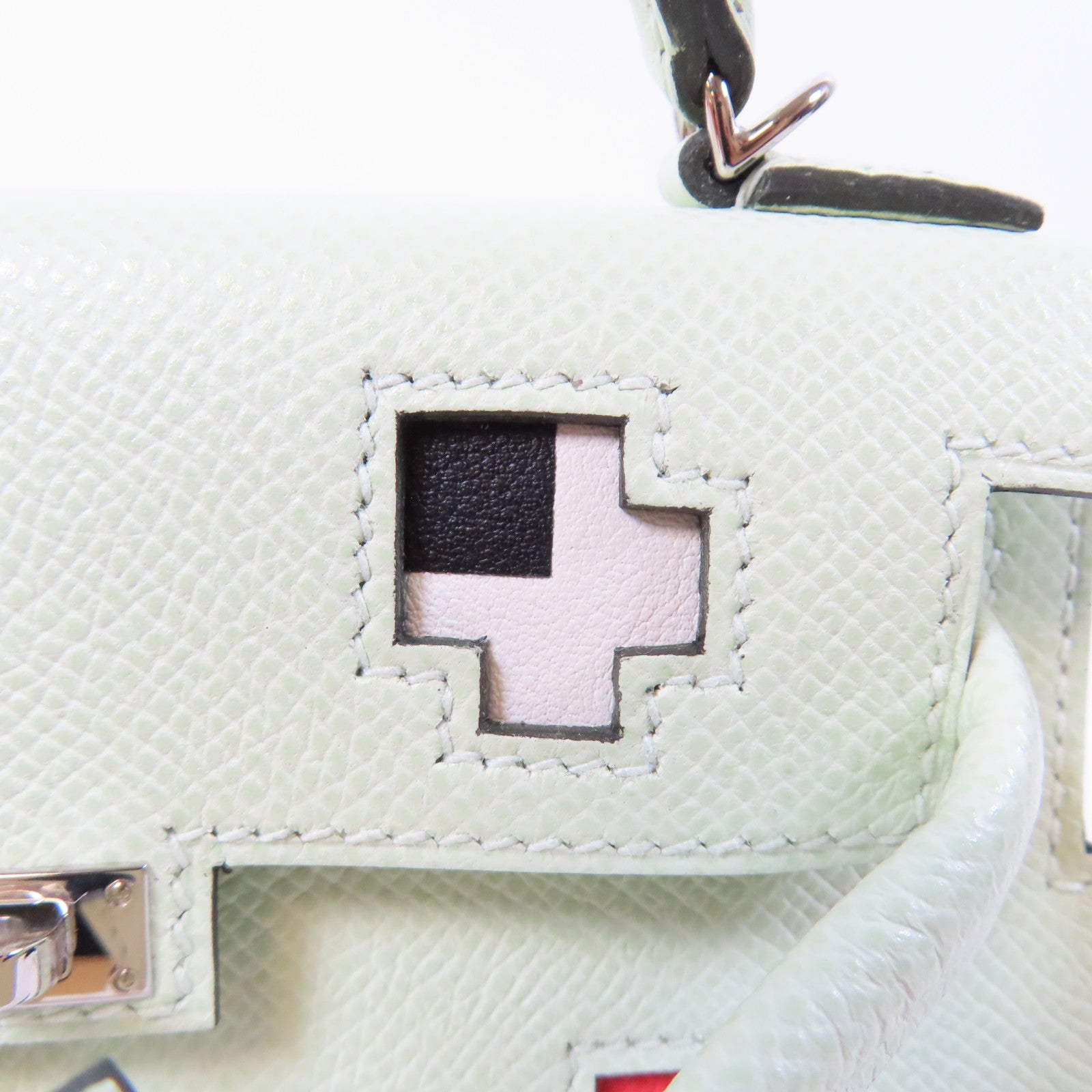 HERMES Epsom皮革Kelly Doll Picto銀扣肩背袋Vert Fizz綠色