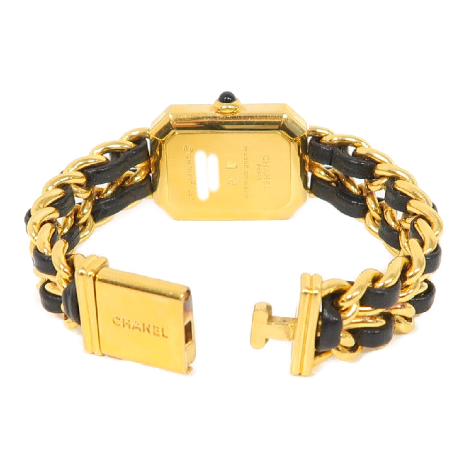 CHANEL Premiere S鍍金/皮革手錶石英機芯黑色