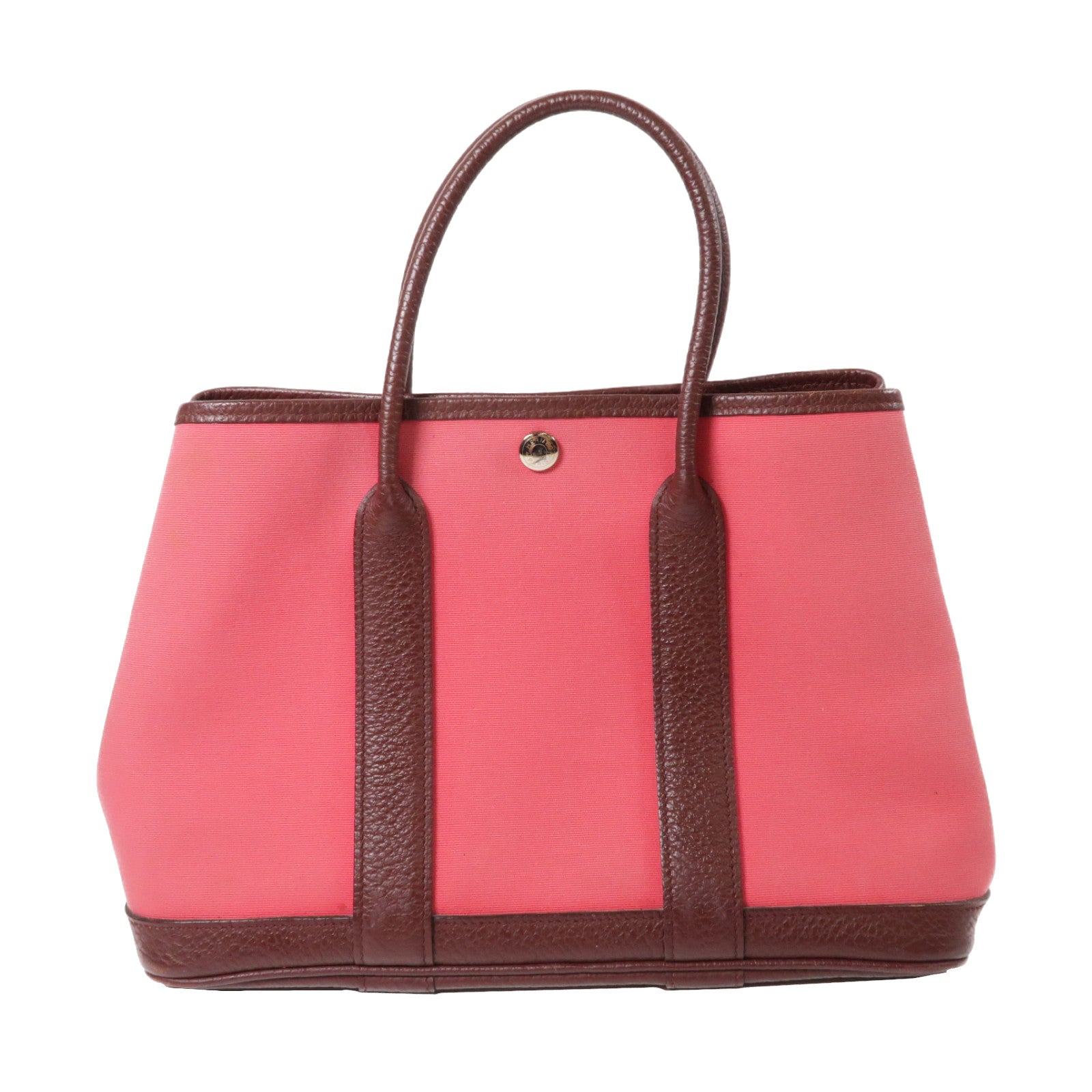 HERMES 帆布Garden Party TPM銀扣手挽袋粉紅色