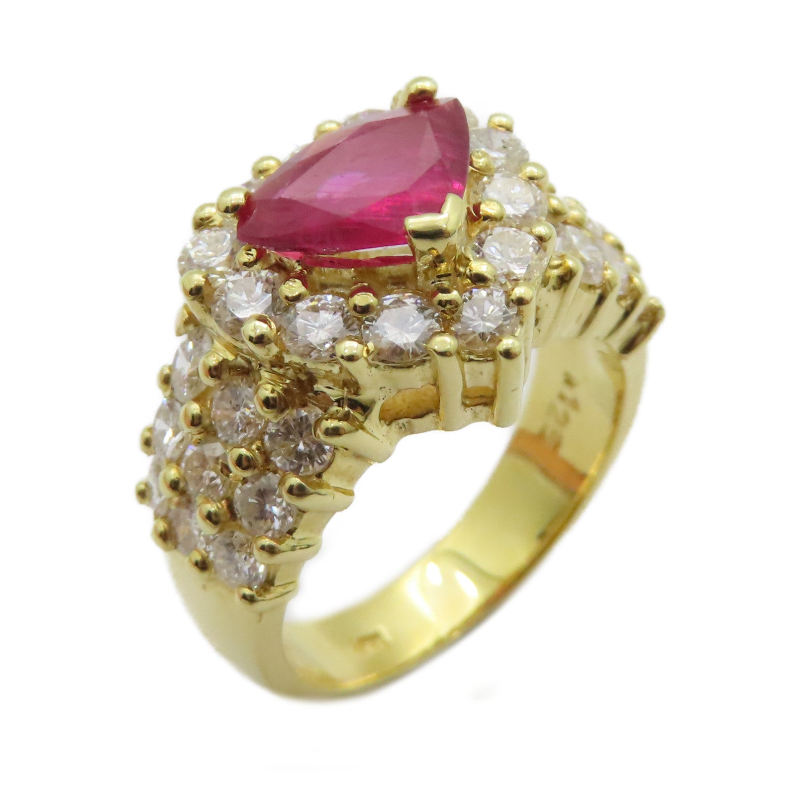 JEWELRY 18K黃金Ruby Diamond Ring 1.25ct紅寶石/1.90ct鑽石戒指US#6.5