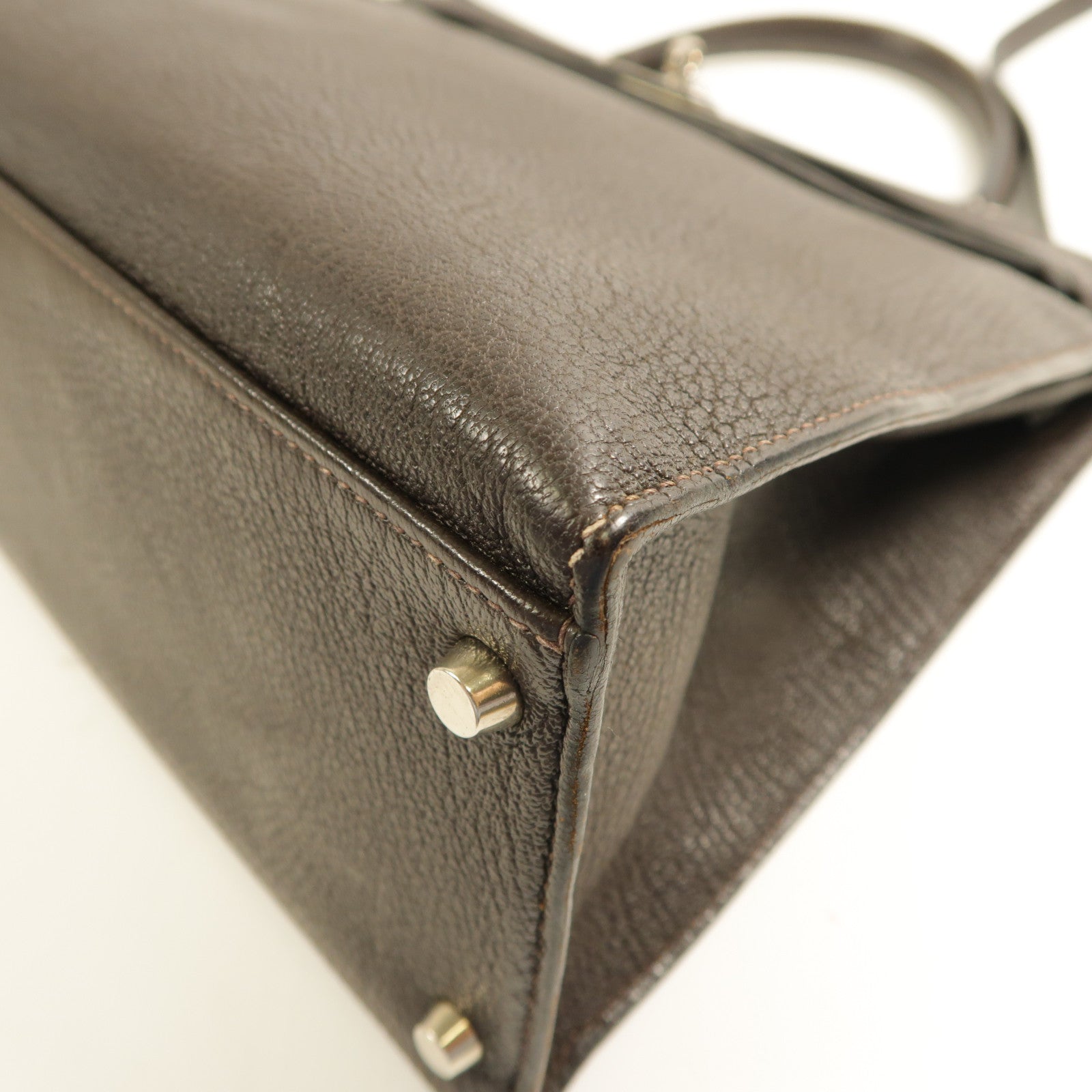 HERMES Chevre皮革Kelly 35銀扣手挽肩背兩用袋