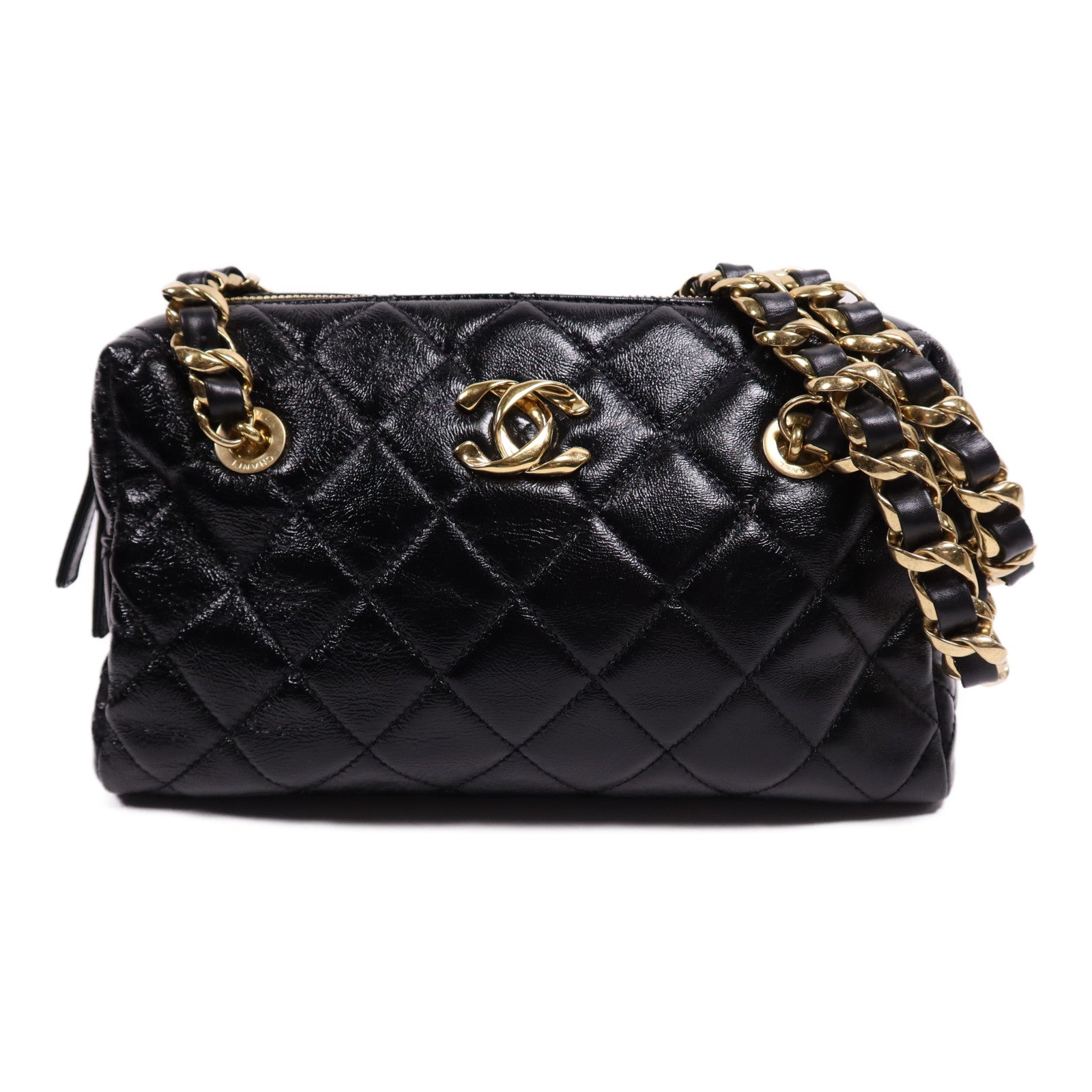 CHANEL 牛皮皮革Bowling Bag金扣鏈帶肩背袋
