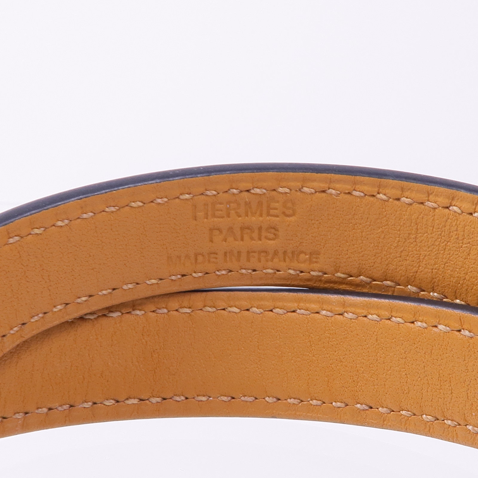 HERMES Box Calf皮革Kelly Double Tour Bracelet銀扣手帶Noir