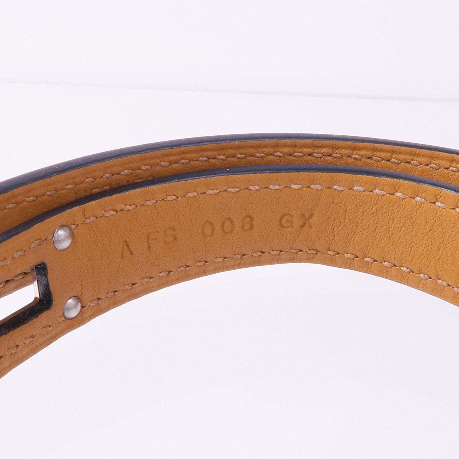 HERMES Box Calf皮革Kelly Double Tour Bracelet銀扣手帶Noir