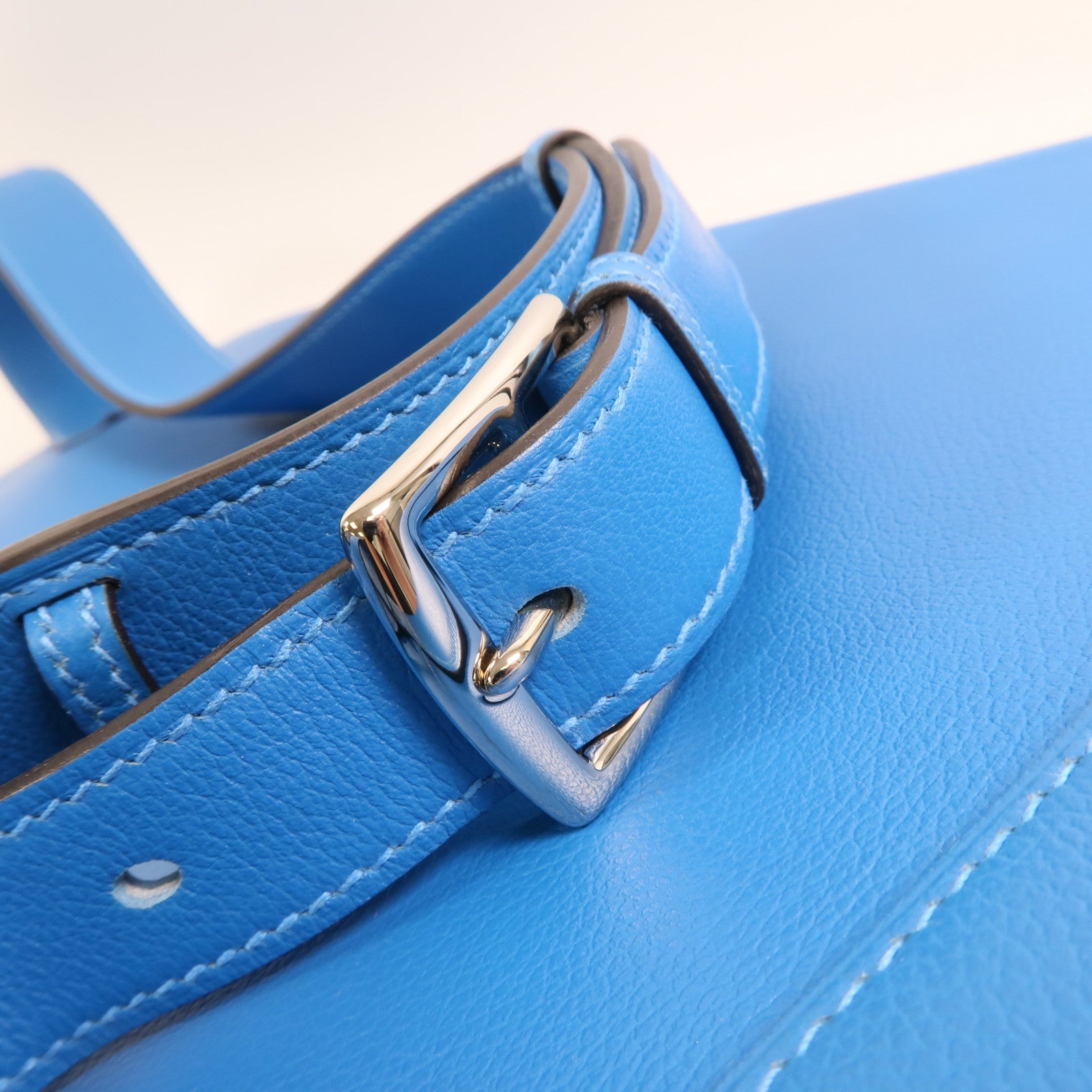 HERMES Evercolor皮革Flash Sailor Backpack銀扣背包Bleu Hydra