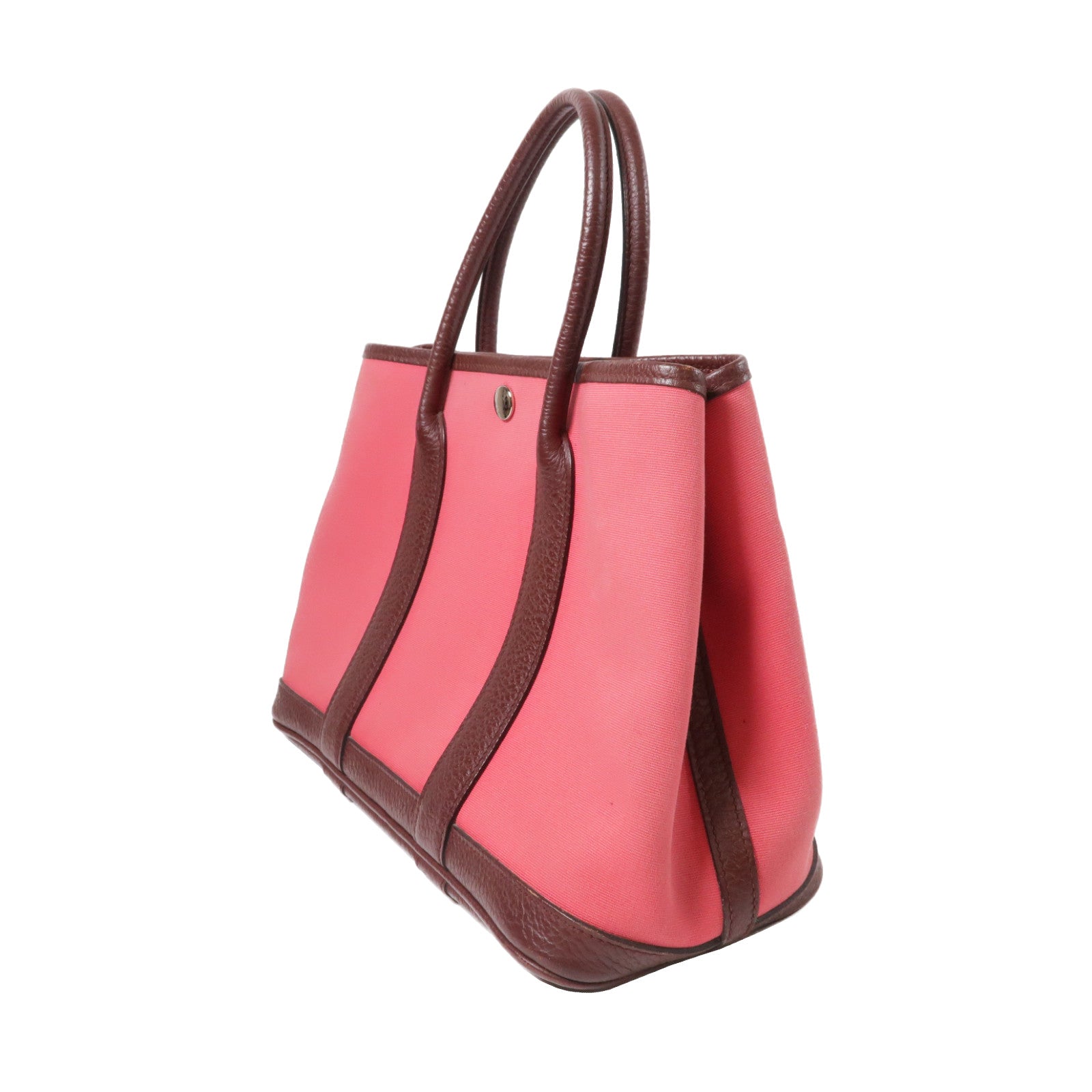 HERMES 帆布Garden Party TPM銀扣手挽袋粉紅色
