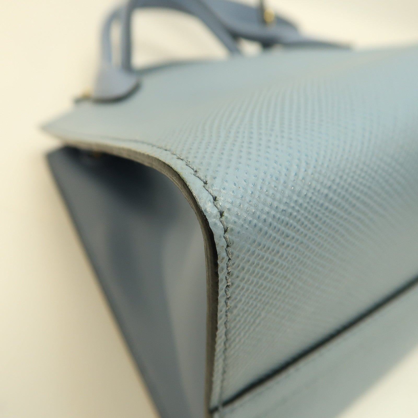 PRADA 【激減優惠】Saffiano皮革Shoulder Bag銀扣手挽肩背兩用袋藍色