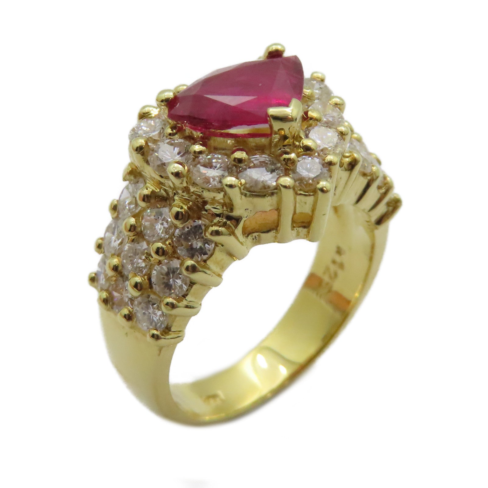 JEWELRY 18K黃金Ruby Diamond Ring 1.25ct紅寶石/1.90ct鑽石戒指US#6.5