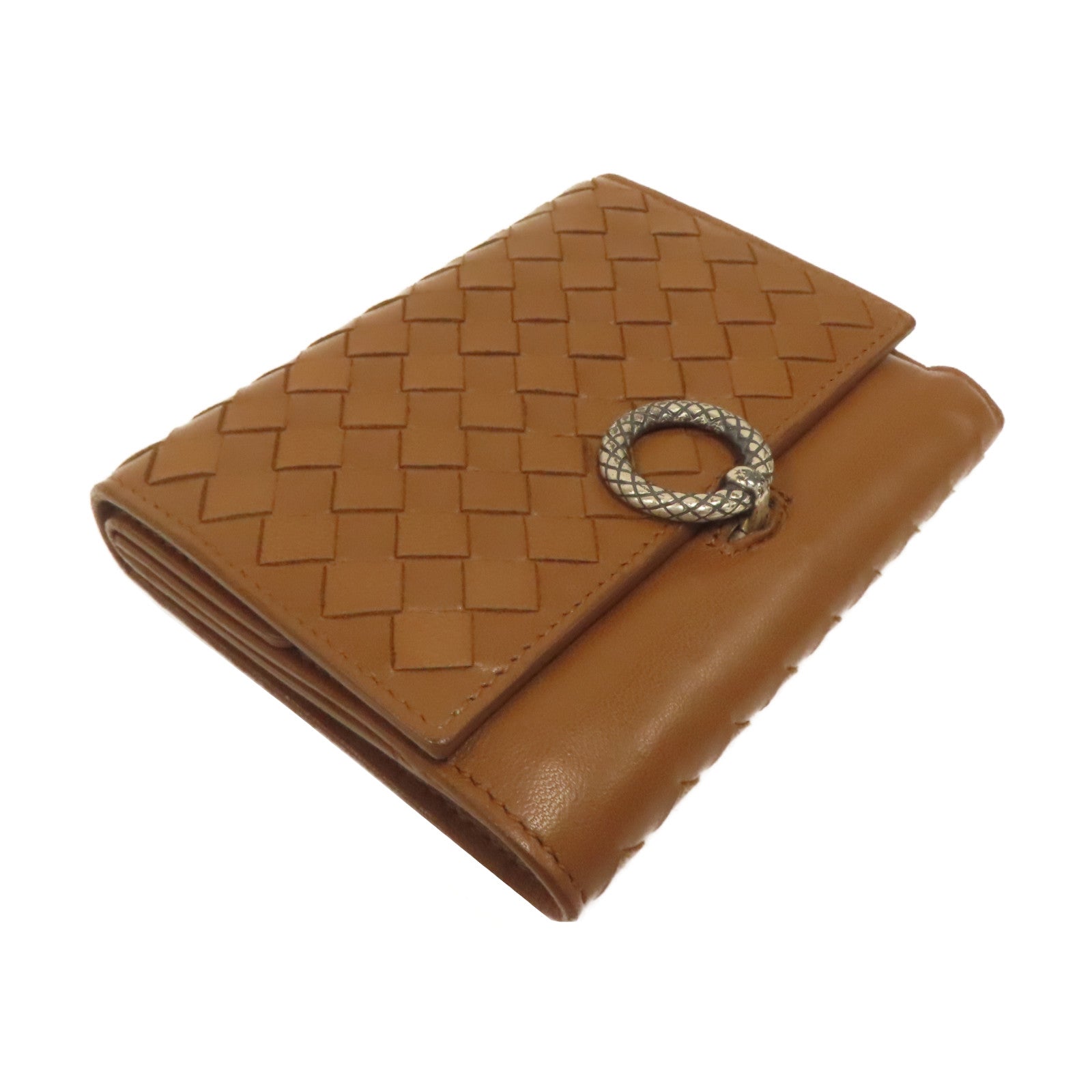 BOTTEGA VENETA 【激減優惠】織紋皮革Wallet銀扣錢包啡色