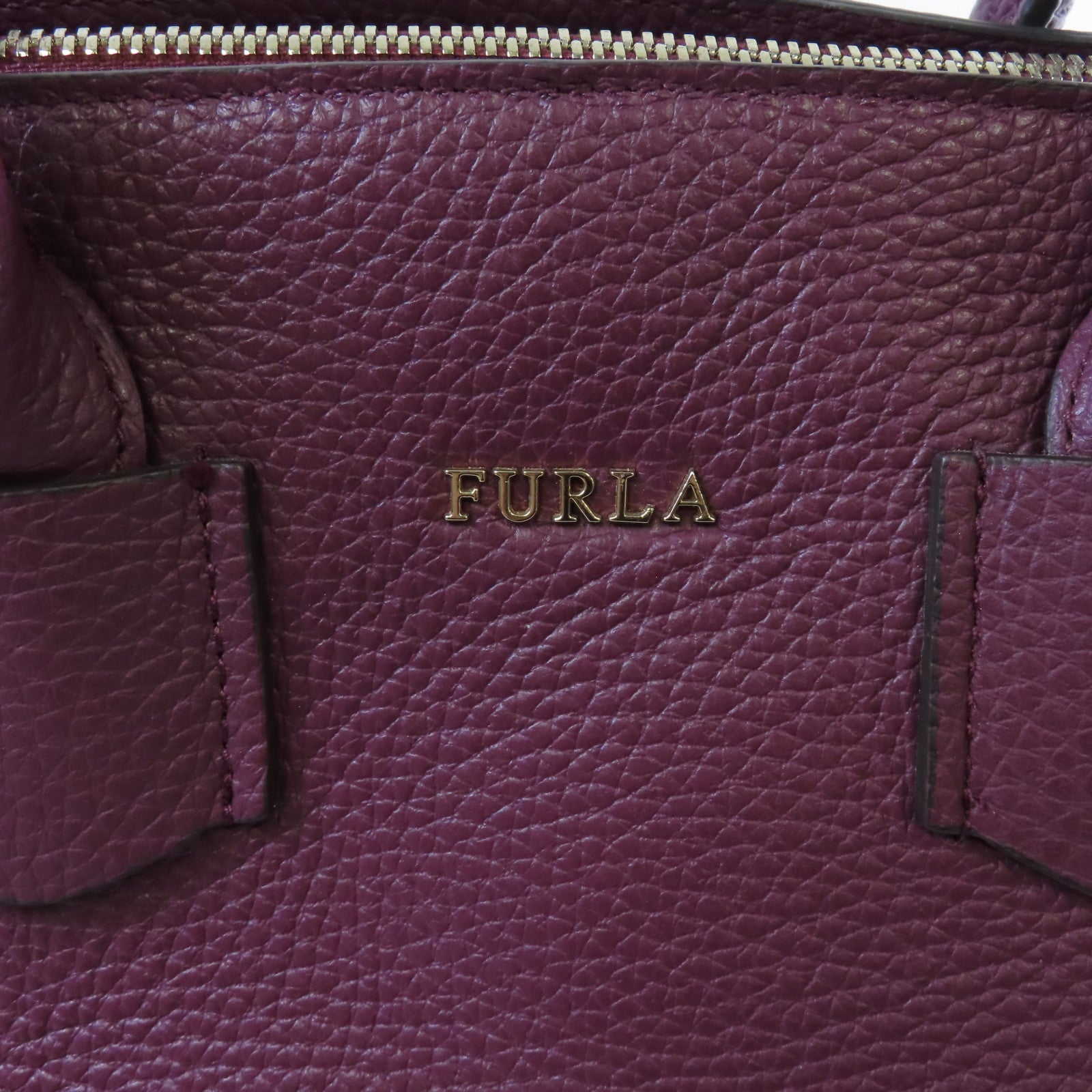 Furla 皮革2Way Shoulder Bag金扣手挽肩背兩用袋酒紅色