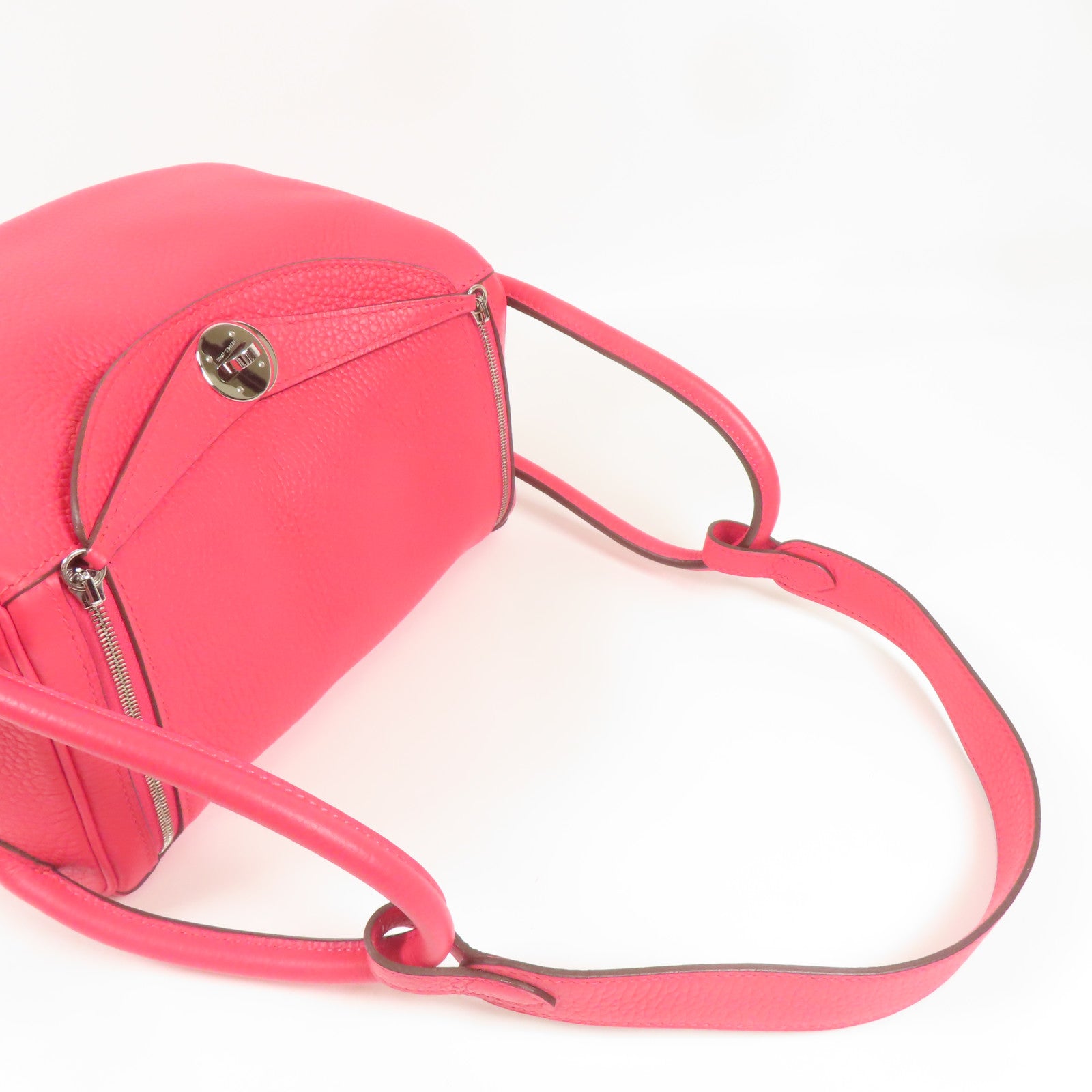 HERMES Clemence皮革Lindy 26銀扣手挽肩背兩用袋I6 Rose Extreme