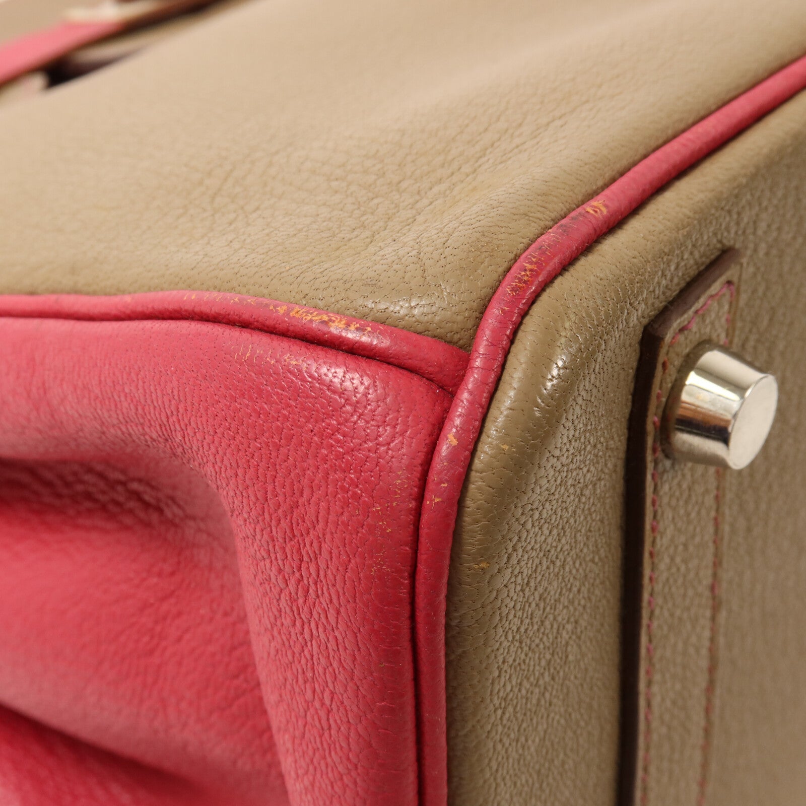 HERMES Chevre皮革Birkin 30手挽袋Etoupe/Rose Purple