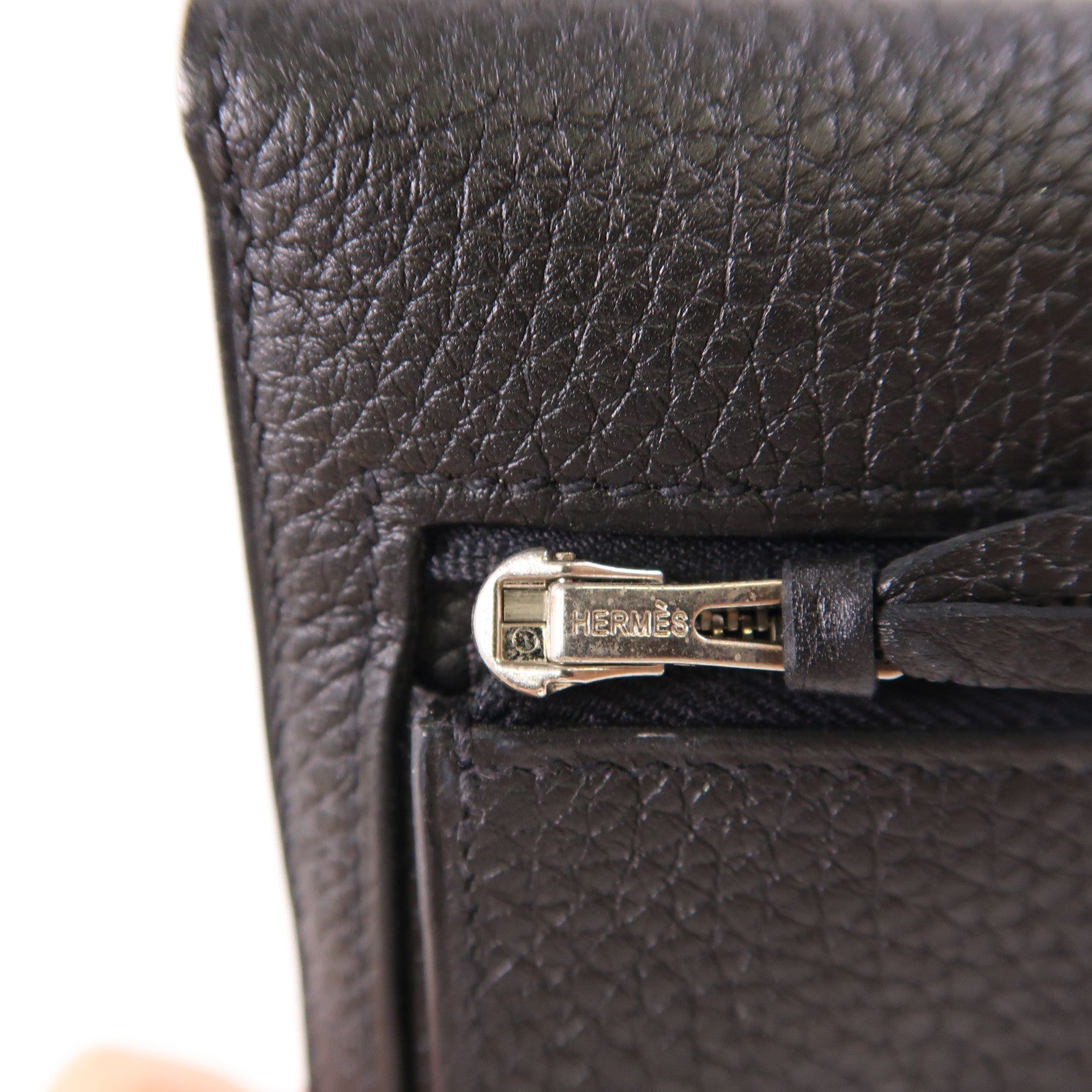 HERMES Clemence皮革Dogon MM銀扣長錢包89 Noir