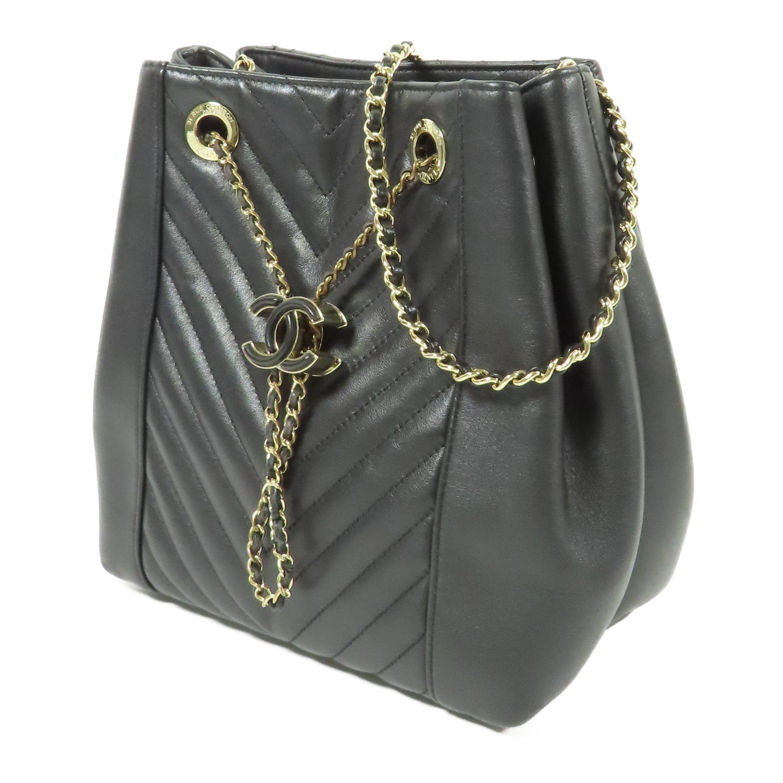 CHANEL 牛皮皮革Drawstring Bucket金扣肩背袋