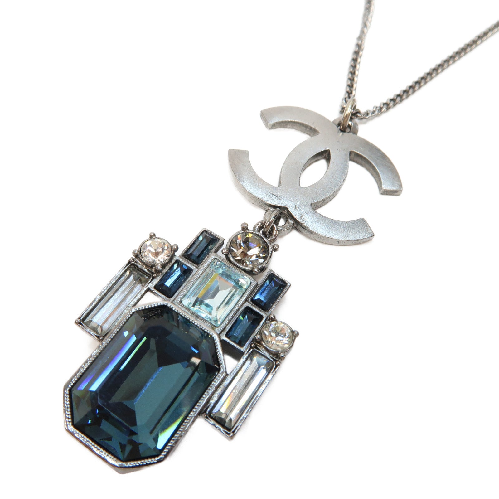 CHANEL 金屬Necklace項鍊銀色/藍色