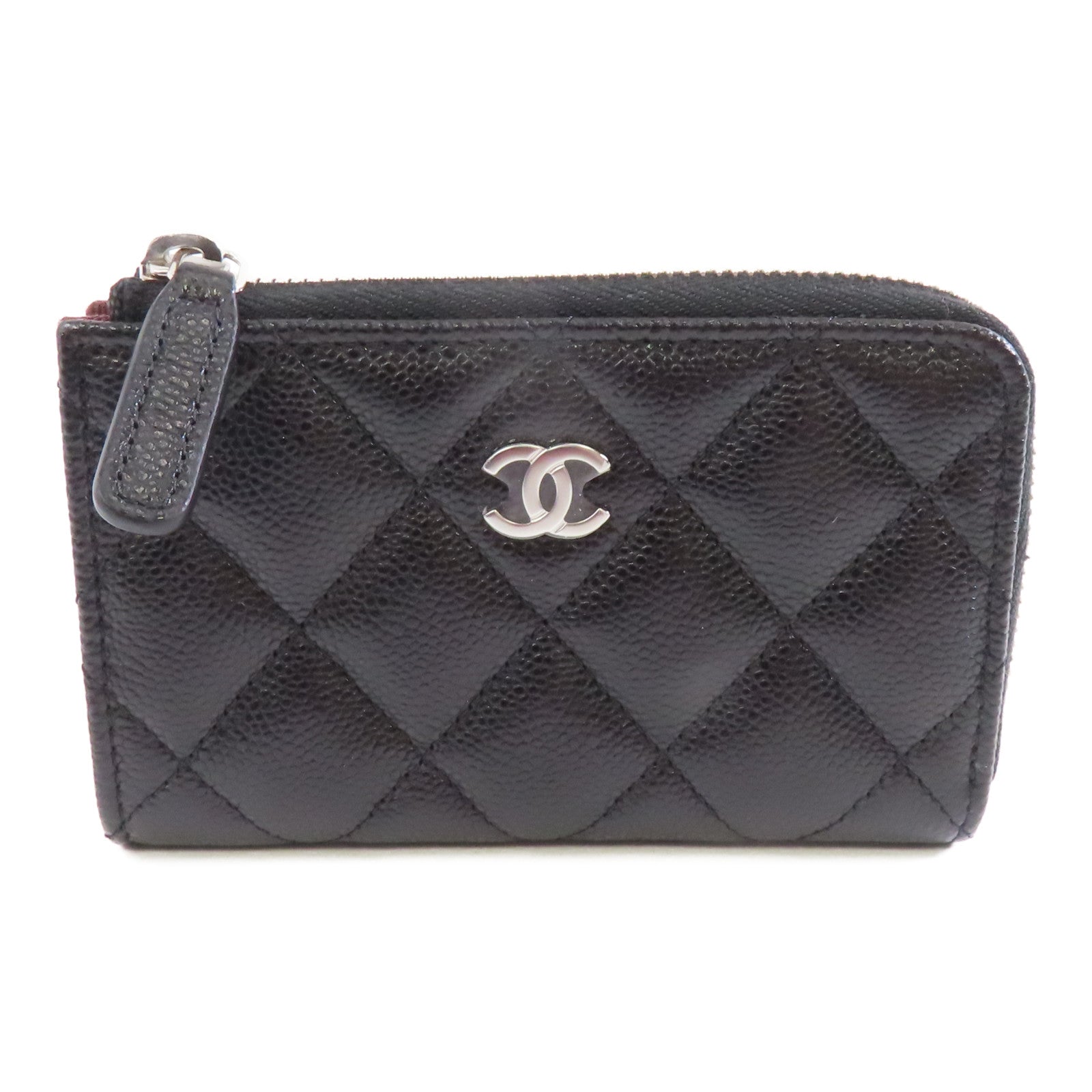 CHANEL 菱格Caviar皮革Coin Case銀扣零錢包黑色