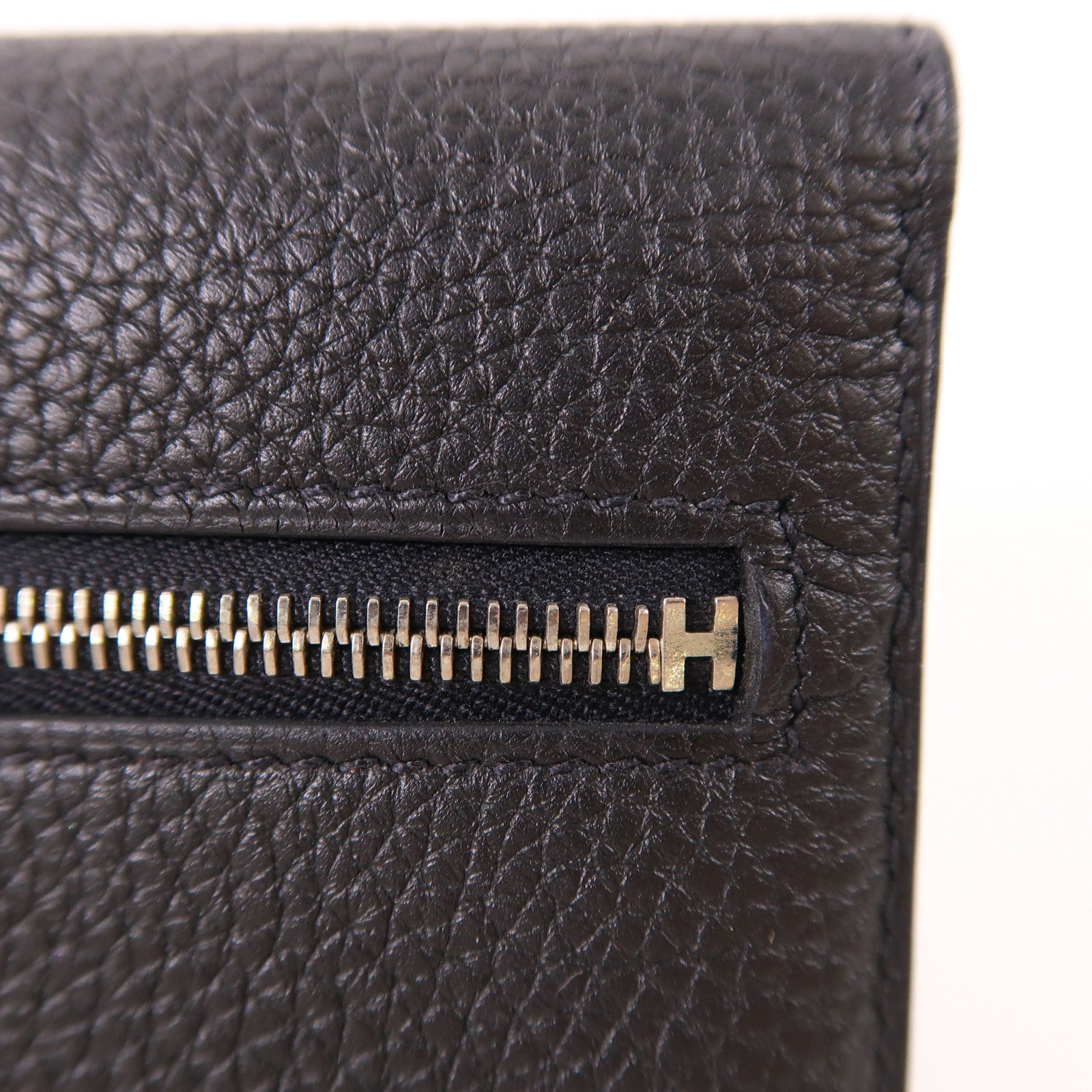 HERMES Clemence皮革Dogon MM銀扣長錢包89 Noir