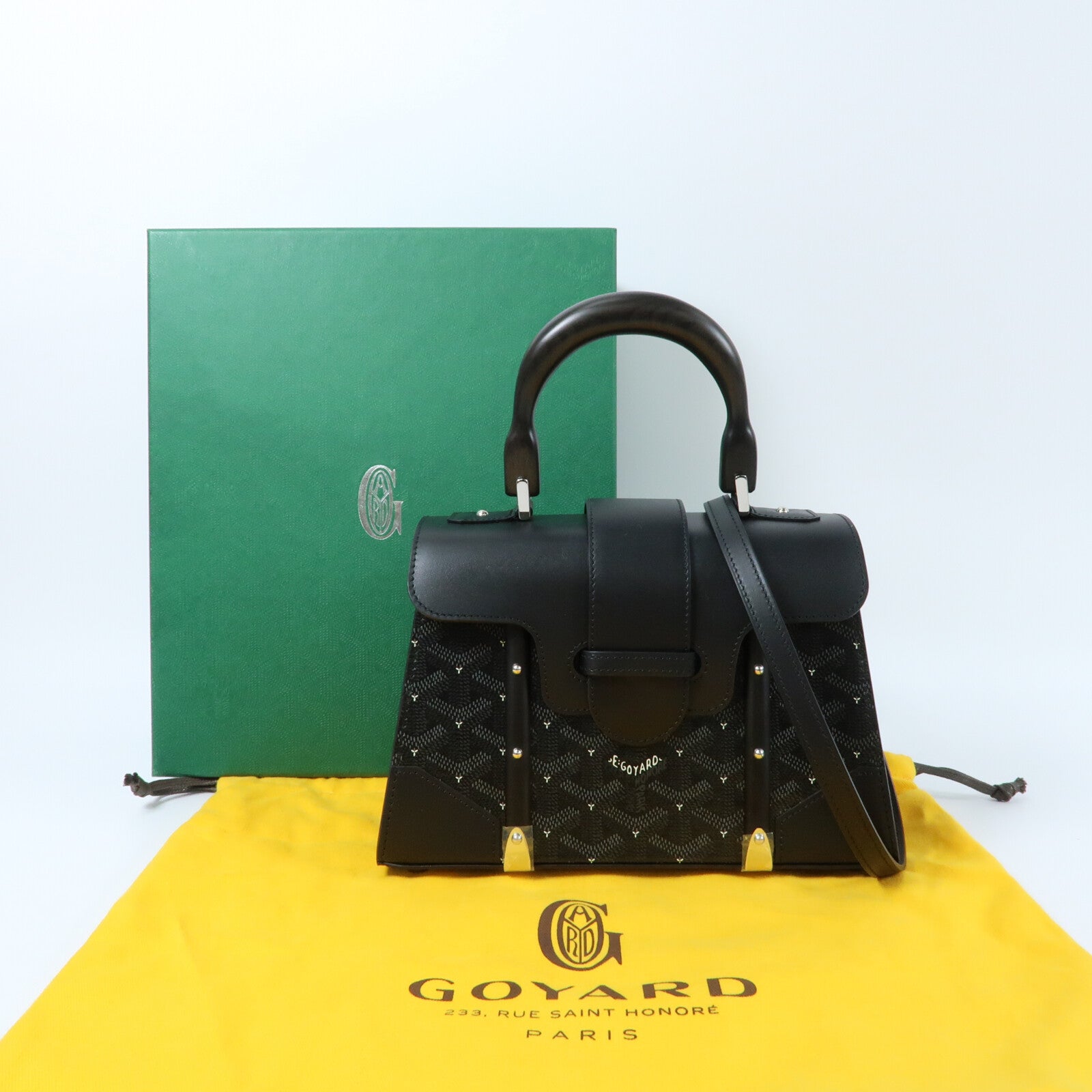 GOYARD 塗層帆布Saigon Mini Structured Jet Black銀扣手挽肩背兩用袋