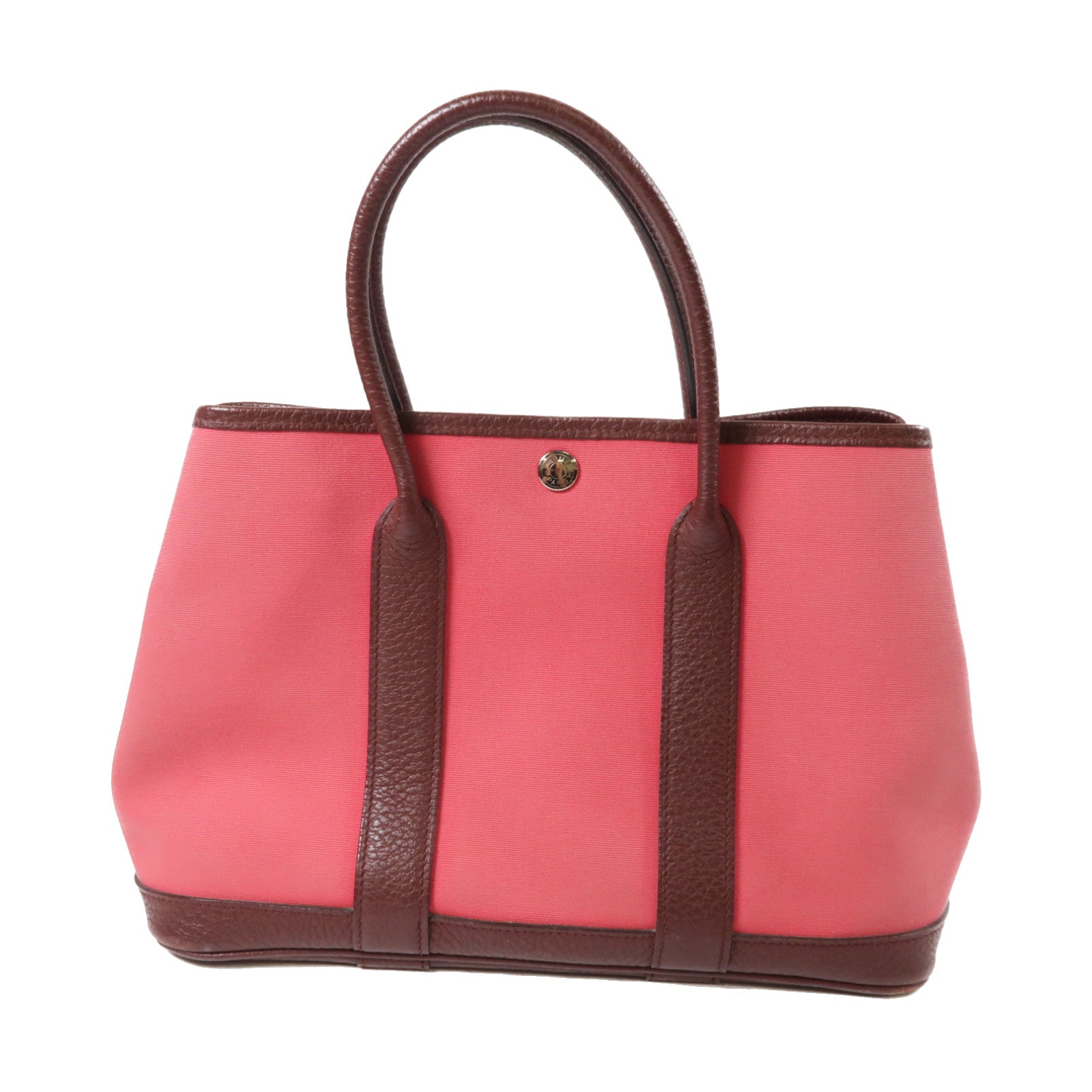 HERMES 帆布Garden Party TPM銀扣手挽袋粉紅色