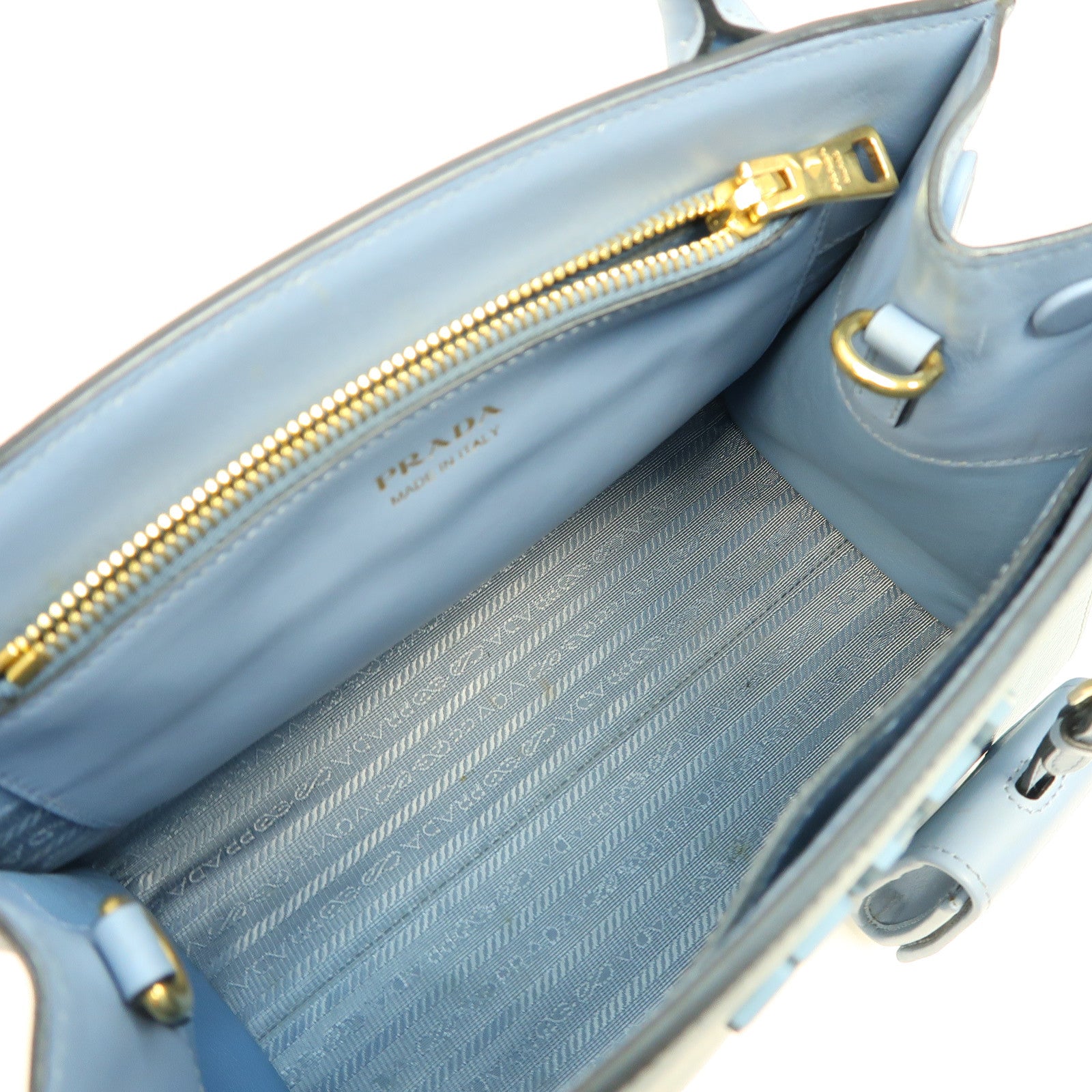 PRADA 【激減優惠】Saffiano皮革Shoulder Bag銀扣手挽肩背兩用袋藍色