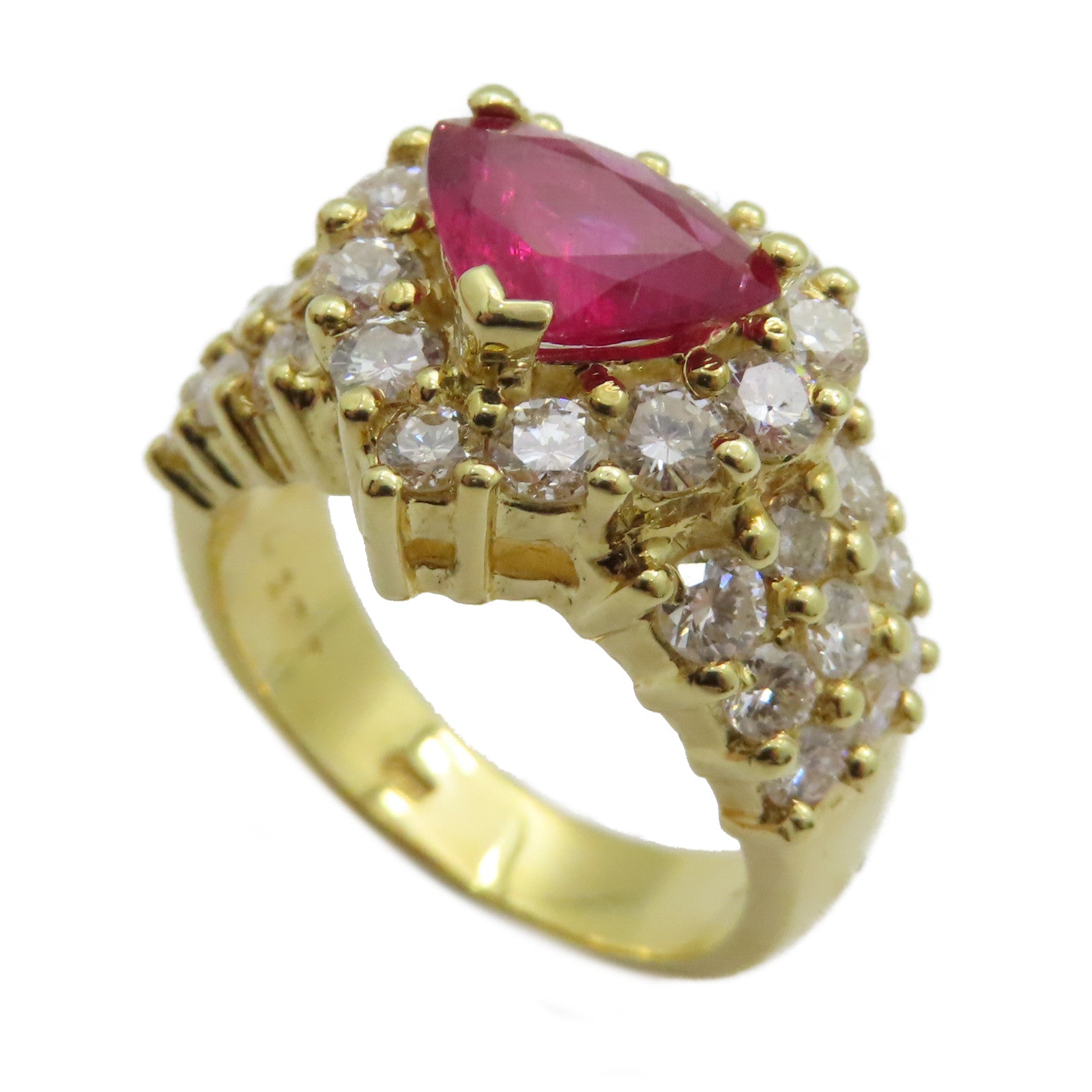 JEWELRY 18K黃金Ruby Diamond Ring 1.25ct紅寶石/1.90ct鑽石戒指US#6.5