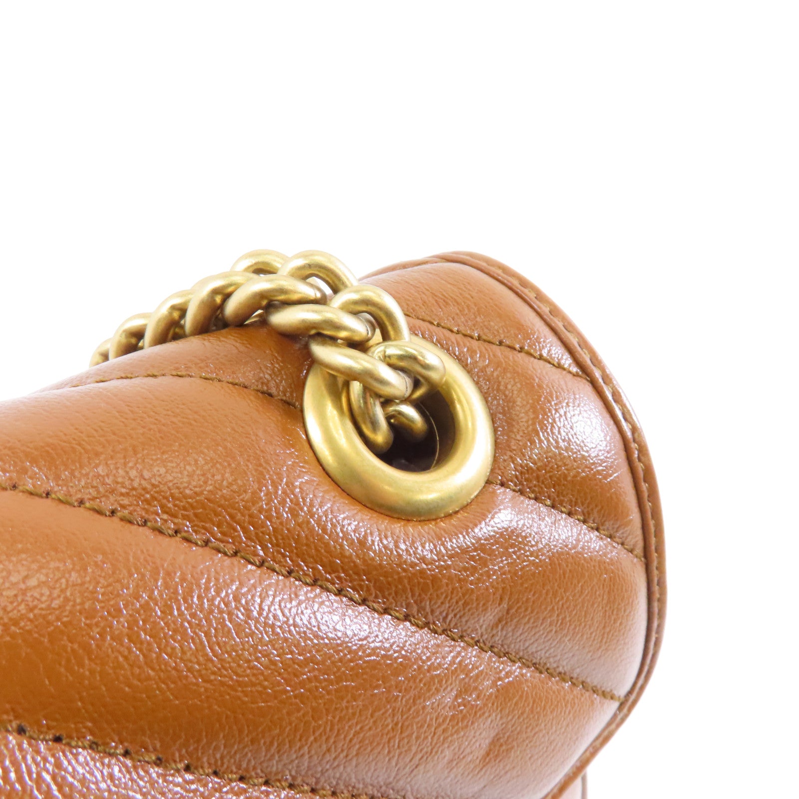GUCCI 【激減優惠】牛皮皮革GG Marmont金扣鏈帶肩背袋啡色