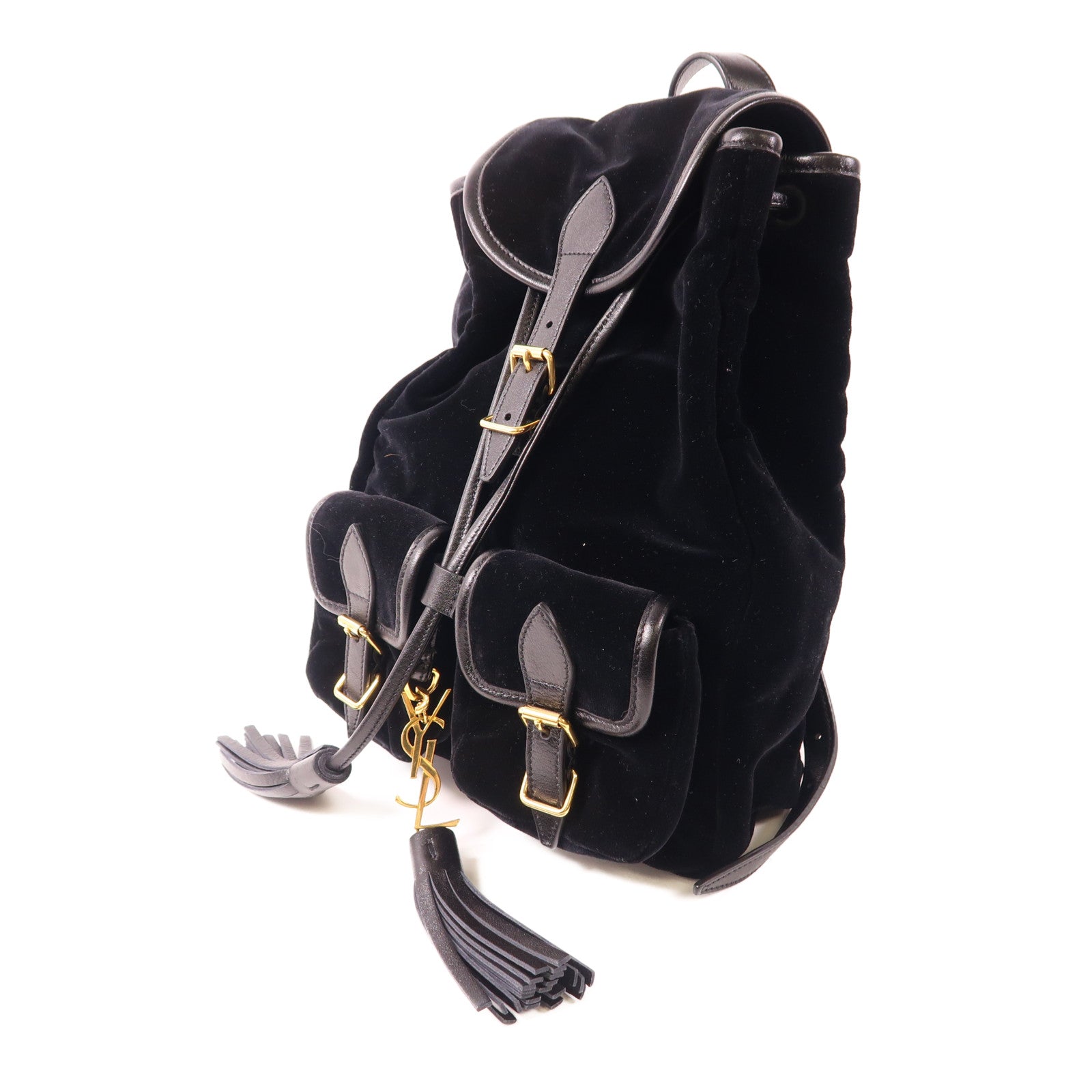 SAINT LAURENT 牛皮皮革/天鵝絨Backpack金扣背包