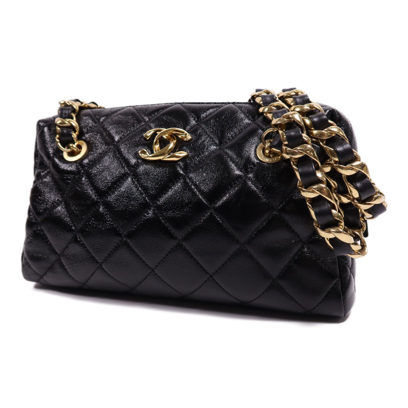 CHANEL 牛皮皮革Bowling Bag金扣鏈帶肩背袋