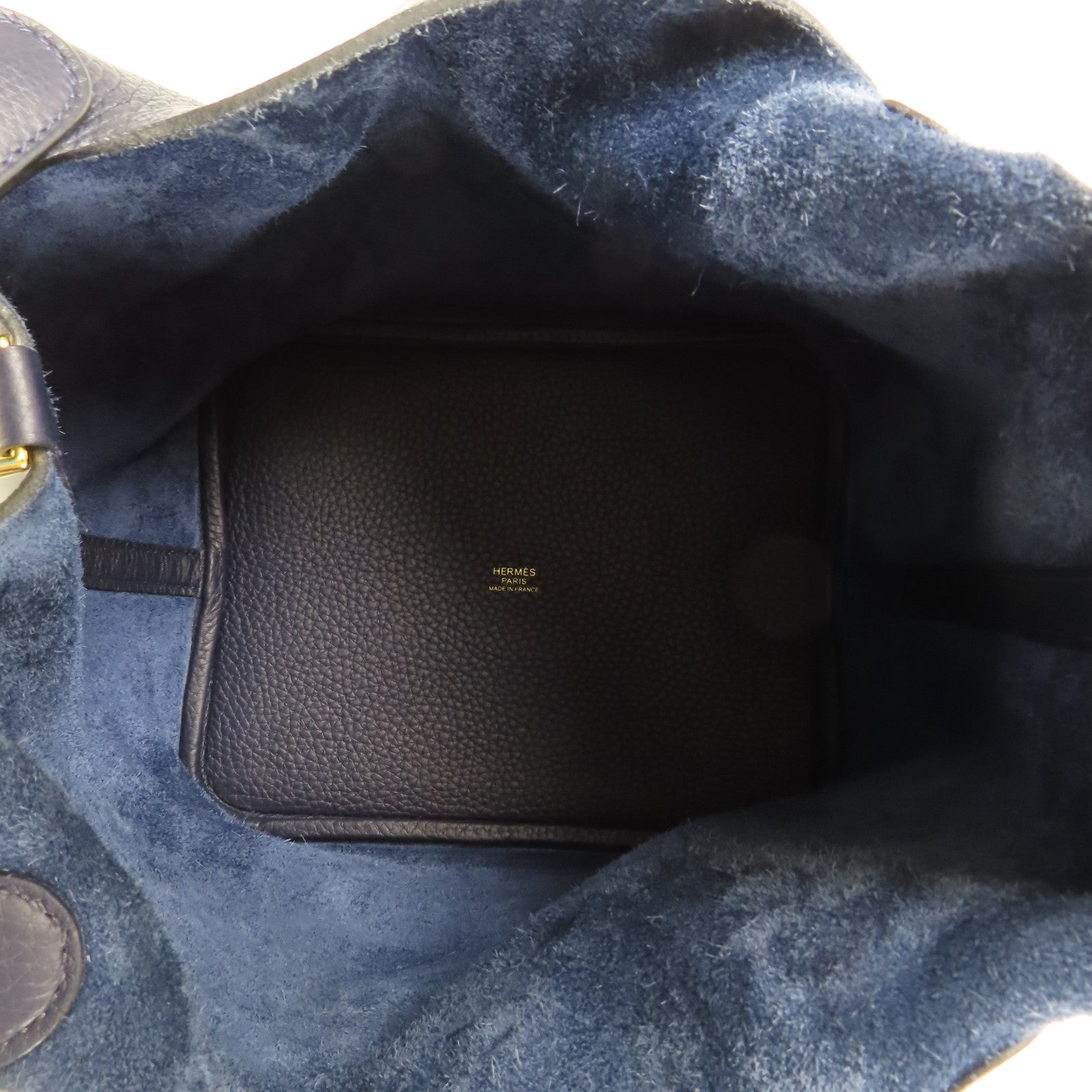 HERMES Clemence皮革Picotin MM金扣手挽袋Bleu Nuit