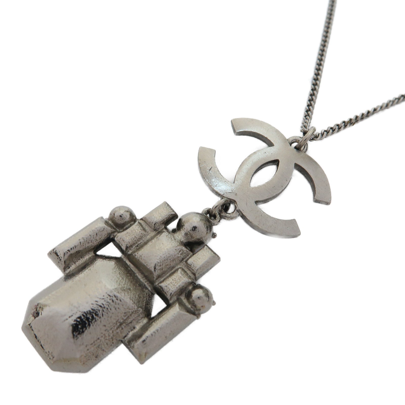 CHANEL 金屬Necklace項鍊銀色/藍色