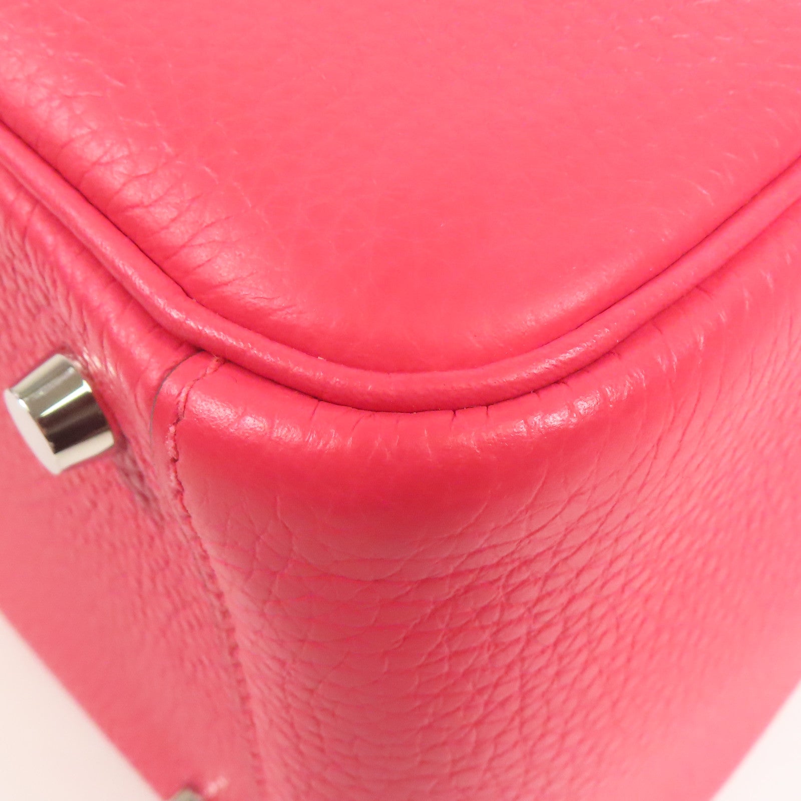 HERMES Clemence皮革Lindy 26銀扣手挽肩背兩用袋I6 Rose Extreme