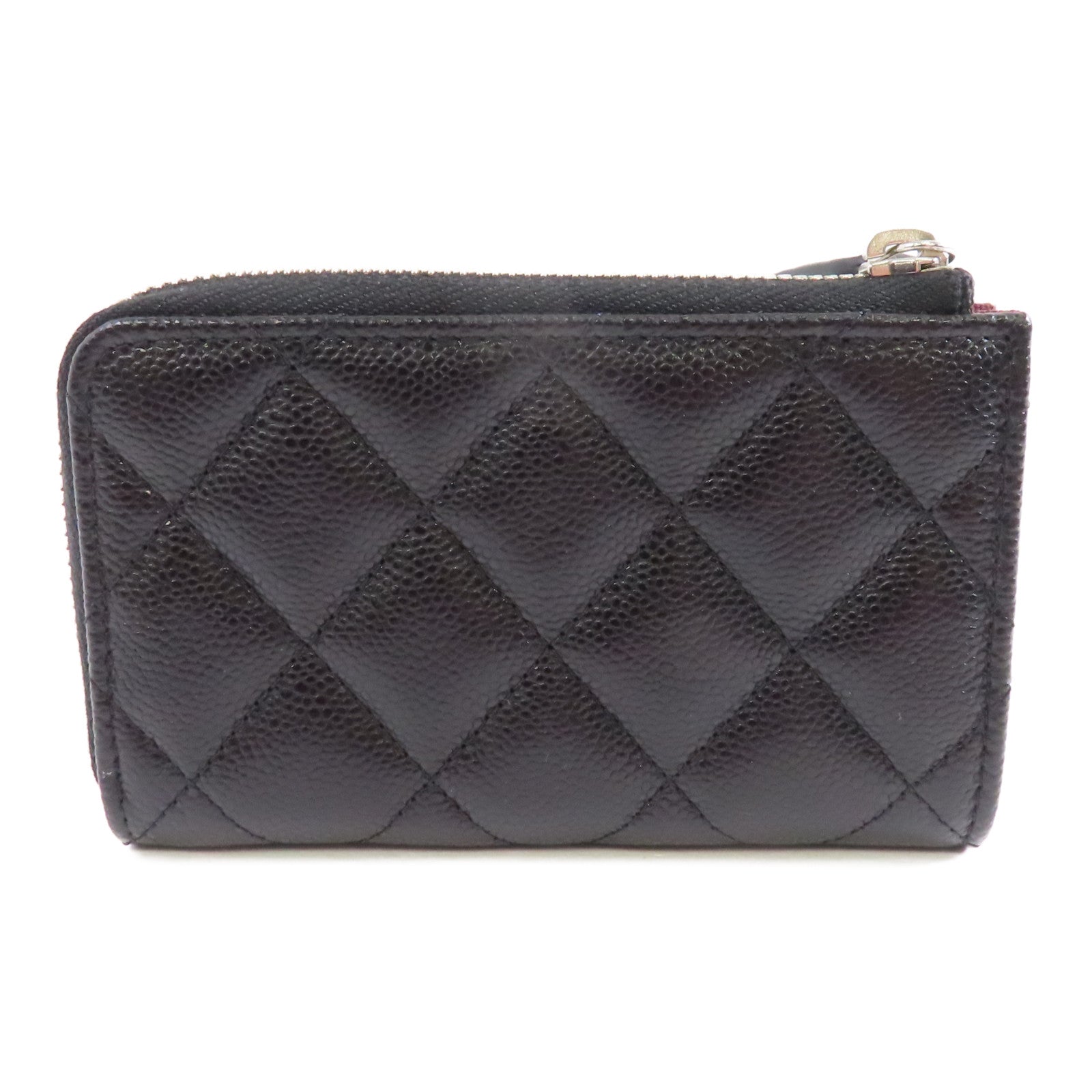 CHANEL 菱格Caviar皮革Coin Case銀扣零錢包黑色
