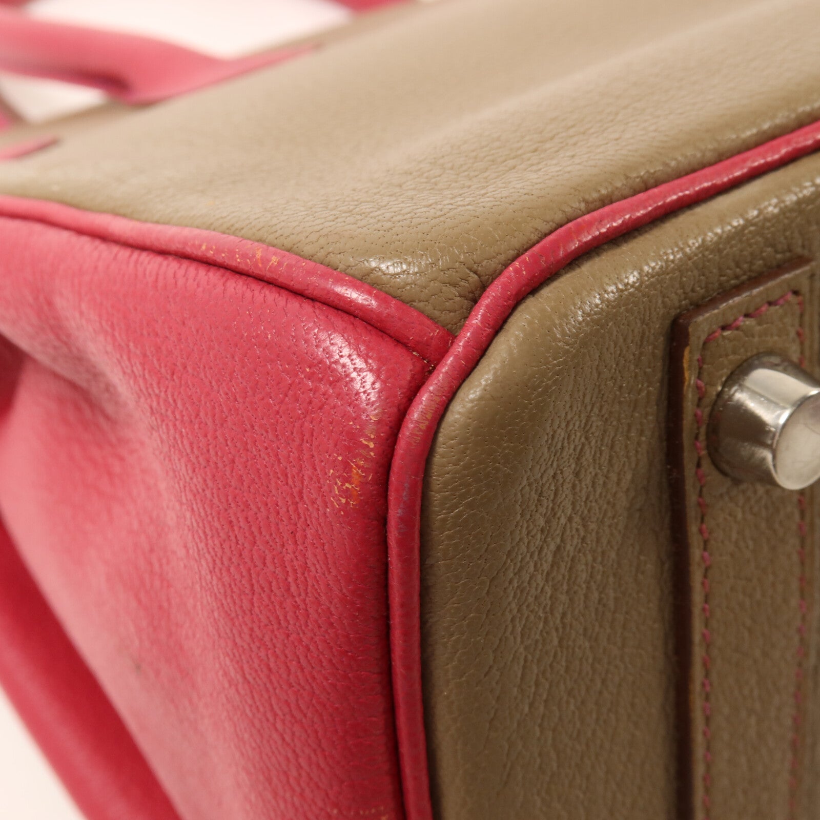 HERMES Chevre皮革Birkin 30手挽袋Etoupe/Rose Purple
