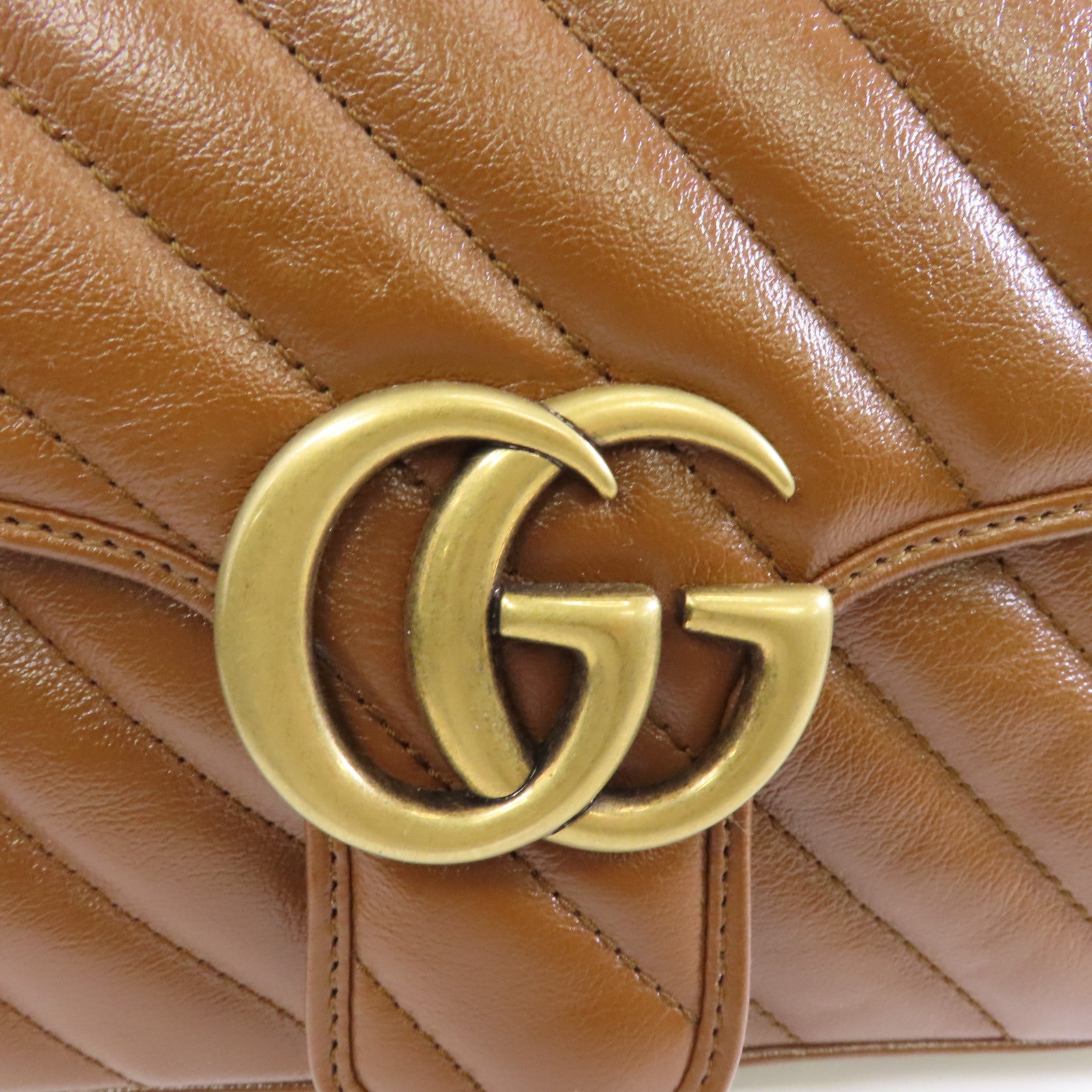 GUCCI 【激減優惠】牛皮皮革GG Marmont金扣鏈帶肩背袋啡色