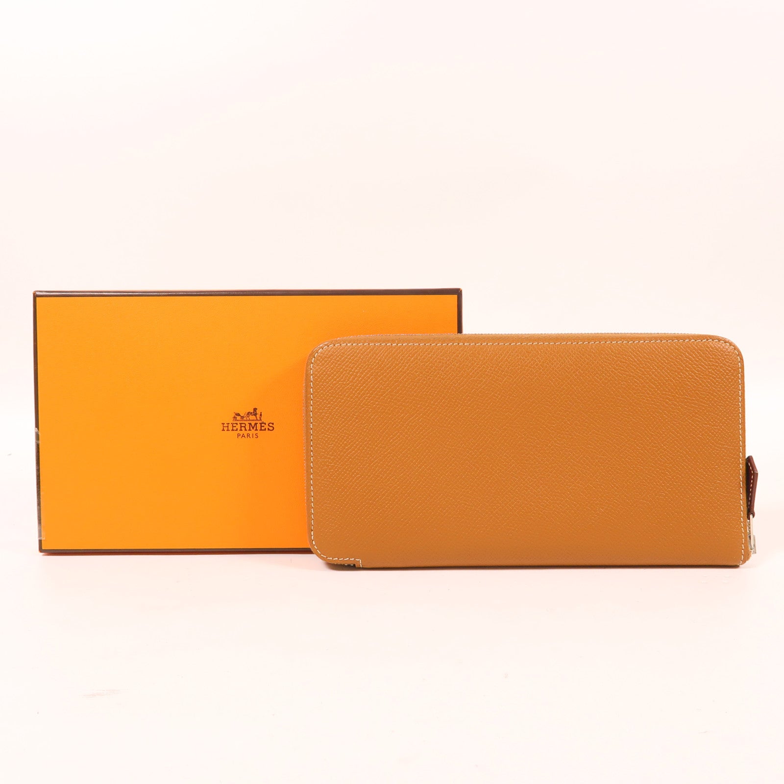 HERMES Epsom皮革Silk In Long Wallet銀扣長錢包Gold