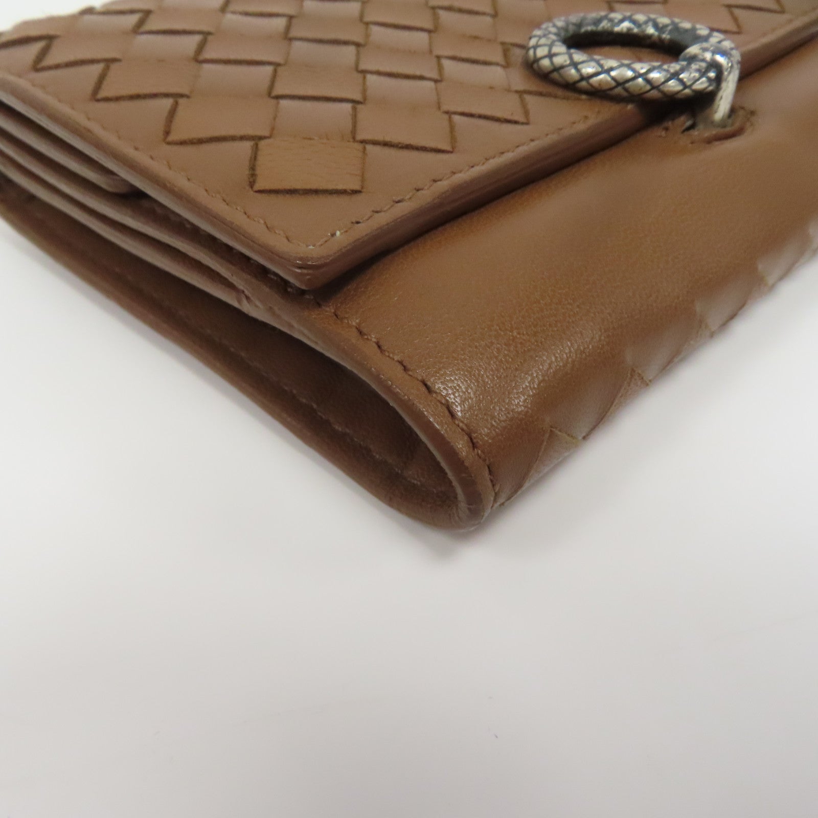 BOTTEGA VENETA 【激減優惠】織紋皮革Wallet銀扣錢包啡色