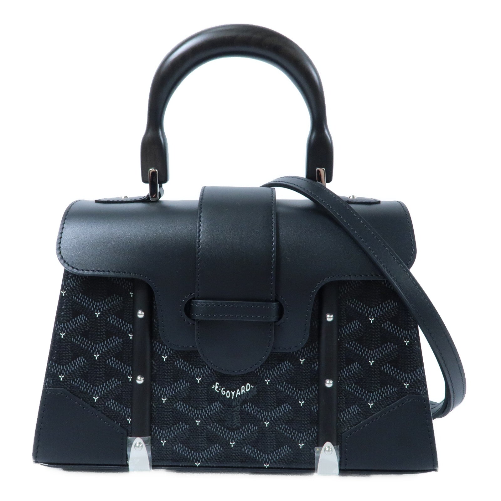 GOYARD 塗層帆布Saigon Mini Structured Jet Black銀扣手挽肩背兩用袋