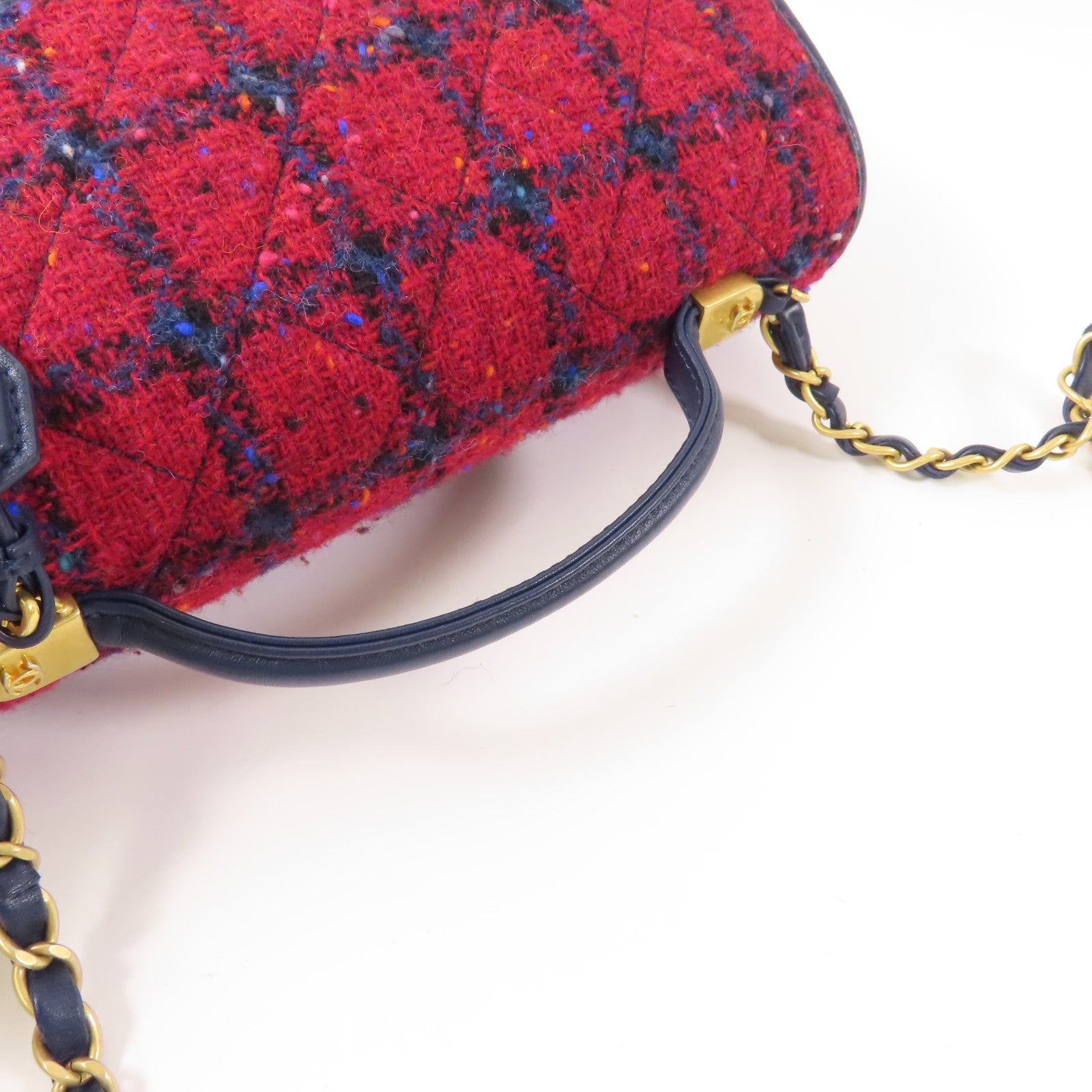 CHANEL【激減優惠】 Tweed/皮革2Way Shoulder金扣手挽肩背兩用袋