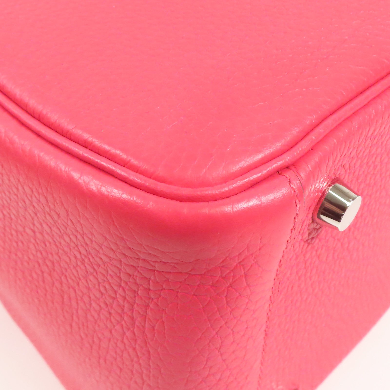 HERMES Clemence皮革Lindy 26銀扣手挽肩背兩用袋I6 Rose Extreme