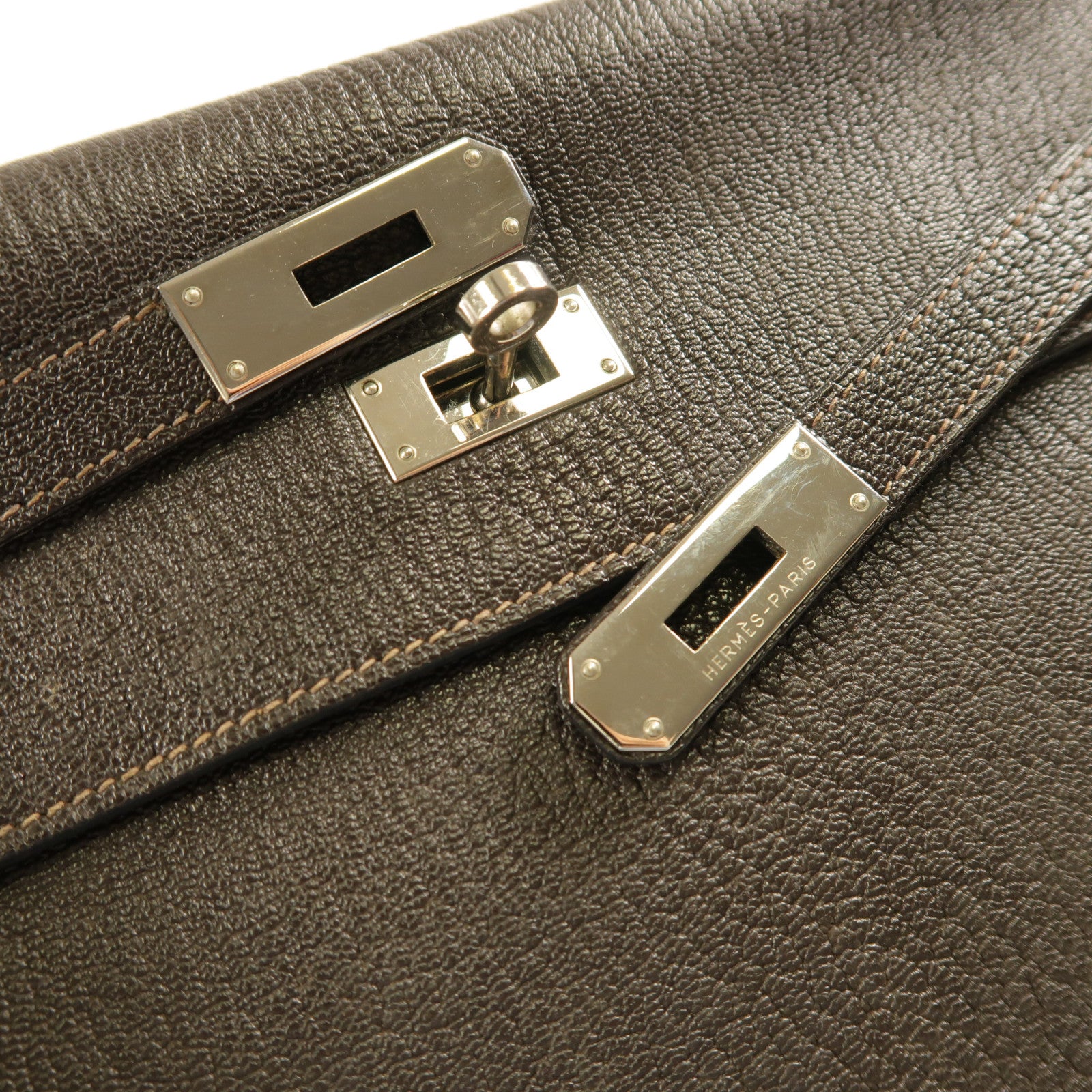 HERMES Chevre皮革Kelly 35銀扣手挽肩背兩用袋