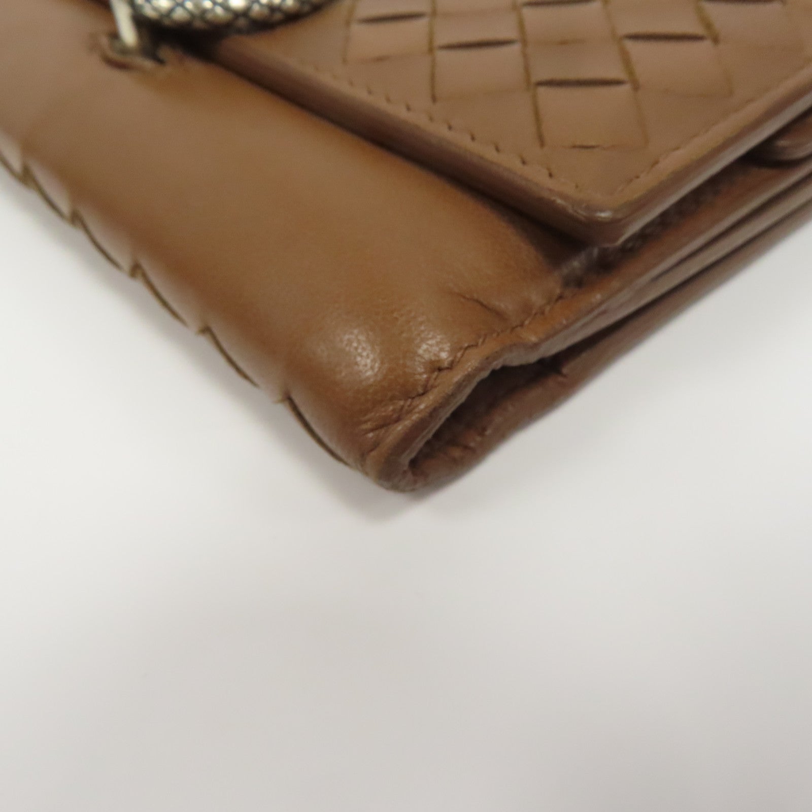 BOTTEGA VENETA 【激減優惠】織紋皮革Wallet銀扣錢包啡色