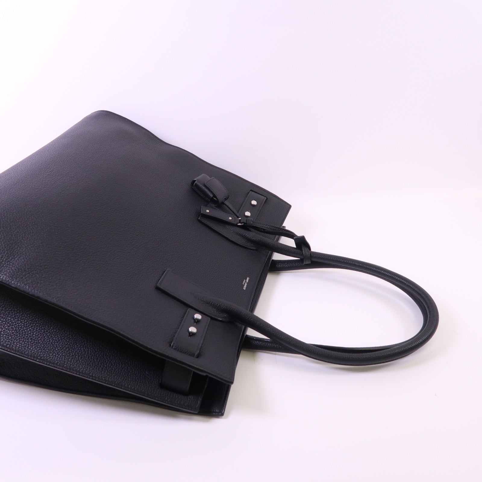 YVES SAINT LAURENT 牛皮皮革Shoulder Tote銀扣肩背袋/手挽袋